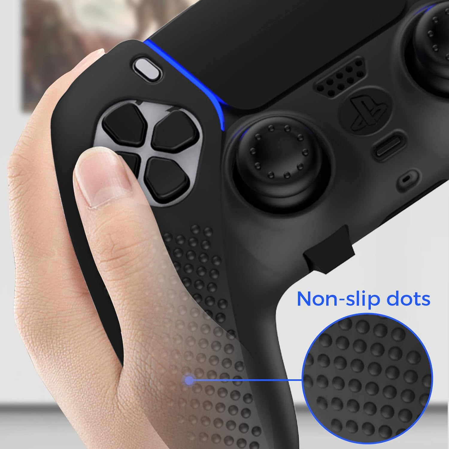 Anti-Slip Cover for PS5 Dualsense Controller, Accessories Including Cover for Dualsense Edge, Thumb Caps, Triggers Extenders, and Touchpad Sticker