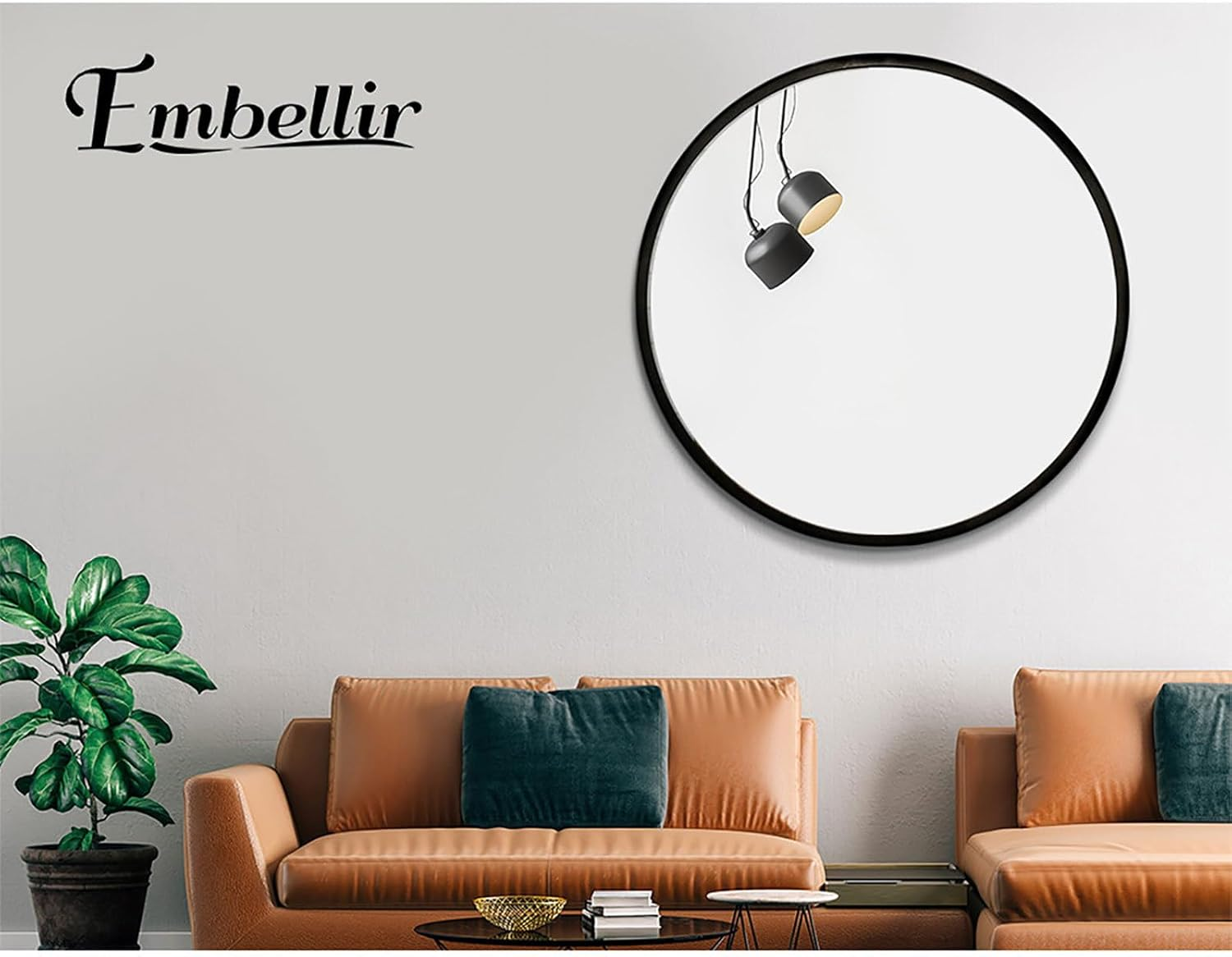 Embellir Wall Mirror, 90Cm Metal Frame Vanity Shower Bathroom Make up Mirrors Wall-Mounted Decorative Hanging Room Decor for Home Bedroom Hallway, Oval Silver Coated Modern Circle Black image number 1