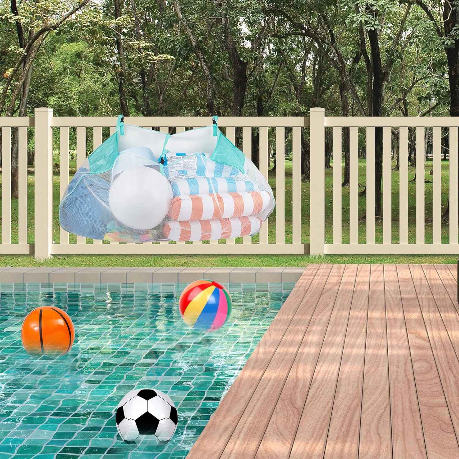 Pool Floats Storage Bag, Foldable Swimming Pool Hanging Mesh Organizer for Balls,Floats,Water Inflatable Toys and Other Pool Accessories - Black image number 5