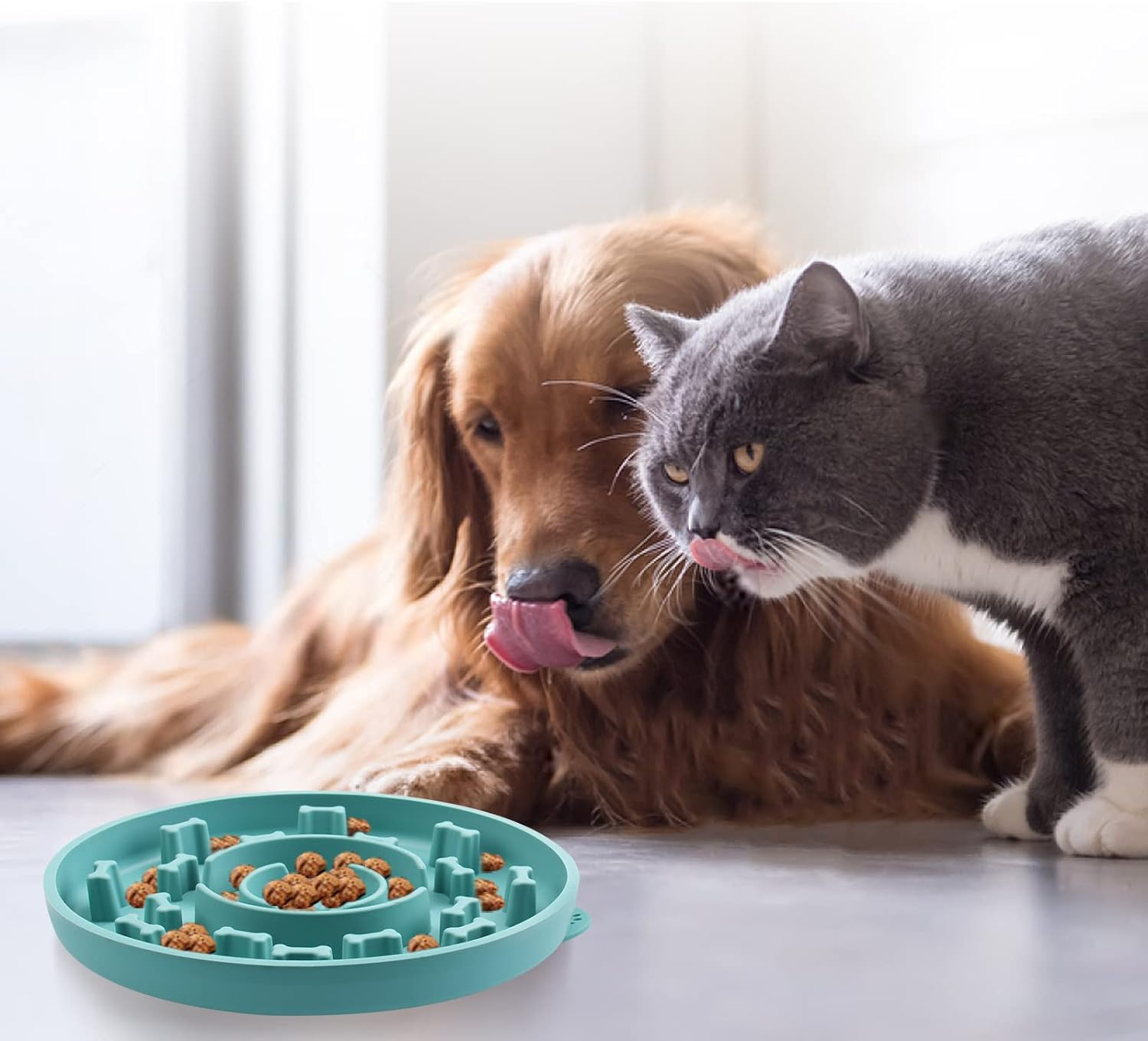 Slow Feeder Dog Bowl with Suction Cups Anti-Slip Silicone Anxiety Relief Dog Cat Bowl for Dog Bathing & Dog Training Healthy Pet Bowl Medium