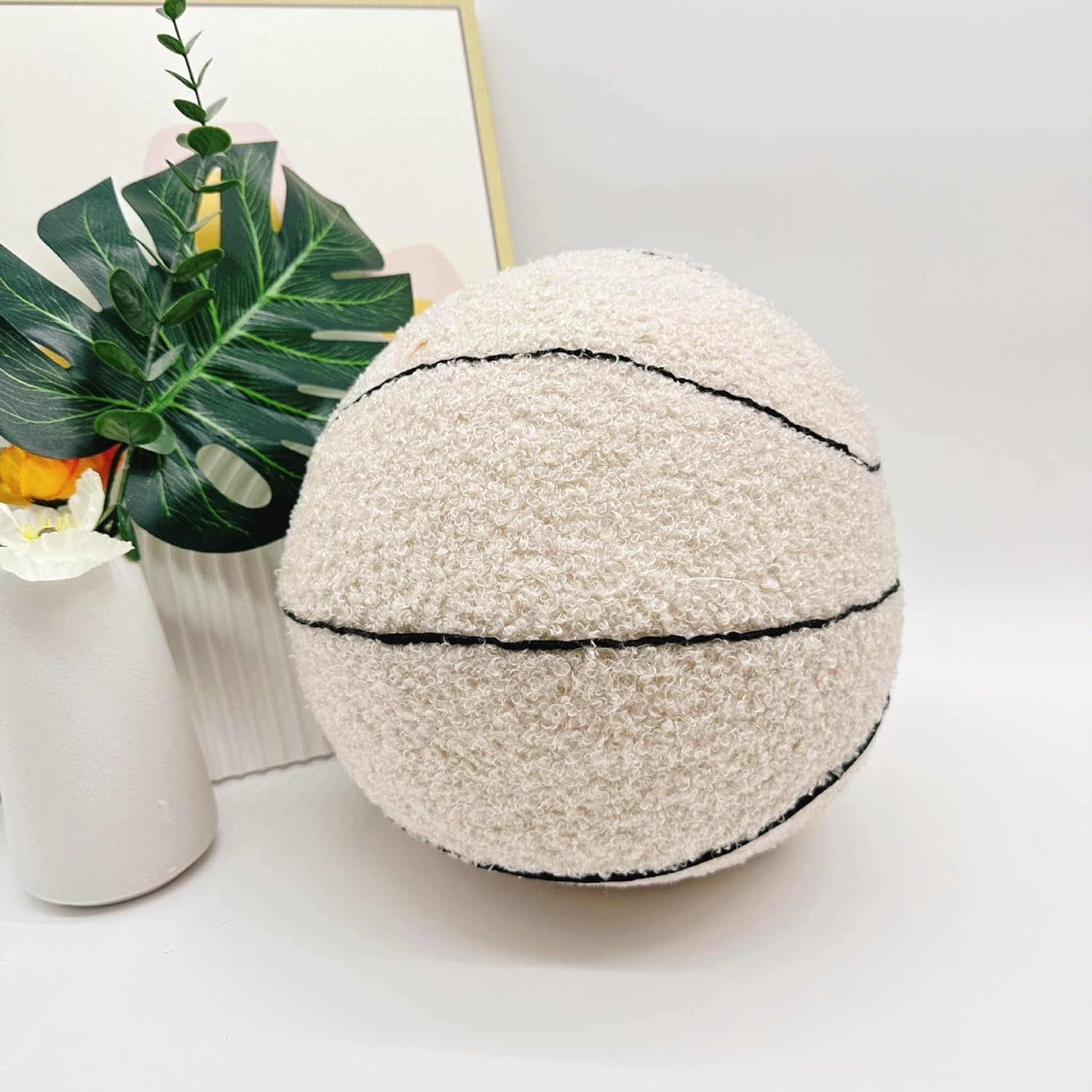 2023 New Offcourt Basketball Pillow, 11" Shaped Teddy Fleece Embroidered Throw Pillow, Fuzzy Plush Toy Gifts for Kids Boys Girls (Beige) - Black image number 4