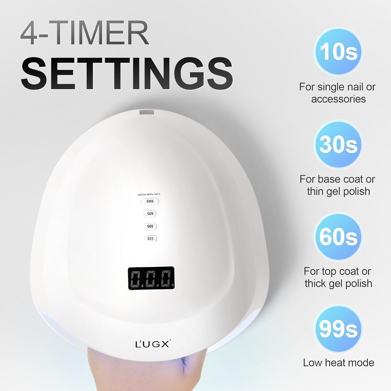 L'UGX Rechargeable UV LED Nail Lamp, 60W Nail Lamp Professional Nail Dryer with 4 Timer Setting, UV Light for Gel Nails, Perfect for Salon & Home