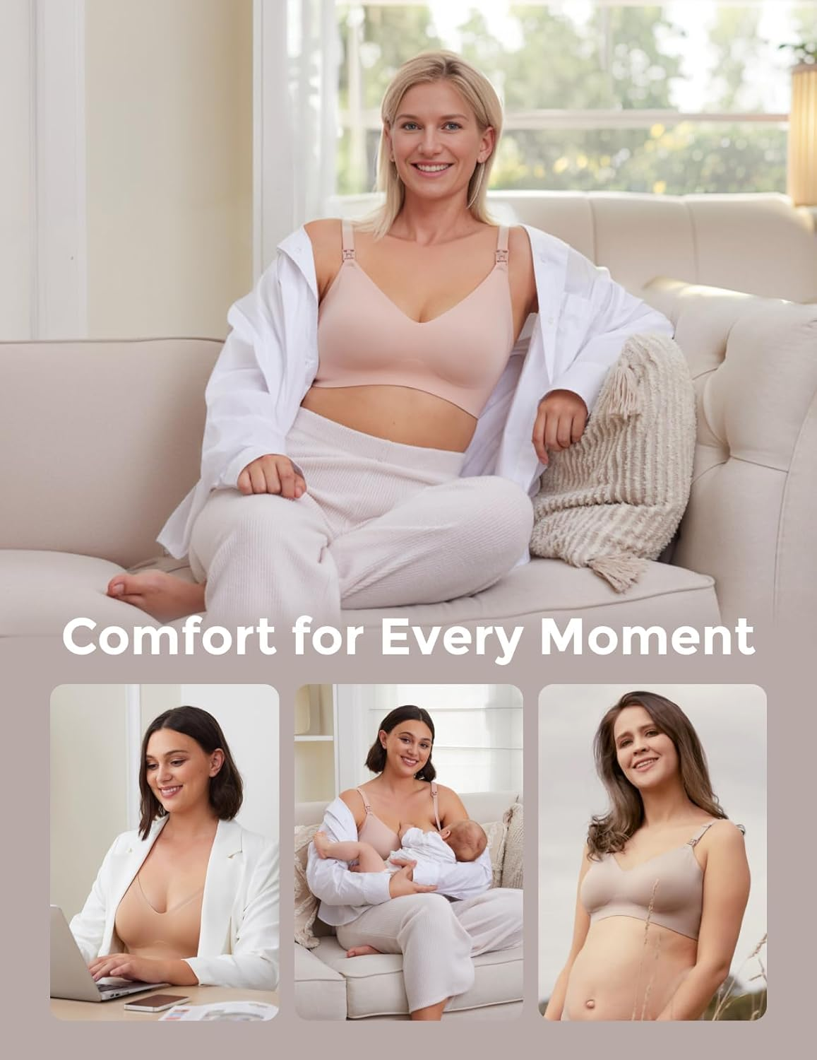 Momcozy Nursing Bras for Breastfeeding, Seamless Ultra Comfort Maternity Bra, Natural Shape, Pregnancy Sleep Bralette image number 2