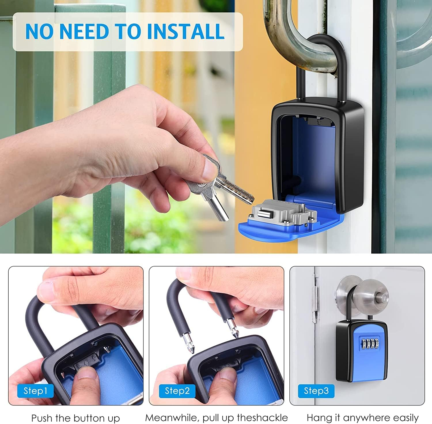 Key Lock Box, Wall Mounted Key Safe Box, Weatherproof 4 Digit Combination Key Storage Lock Box, 5 Keys Capacity with Removable Shackle for Indoor Outdoor, Small Size 3.66Inch image number 5