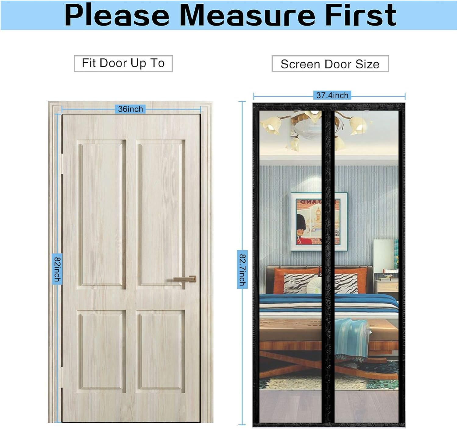 Transparent Insulated Door Curtain-Magnetic Thermal Door Cover, Screen Door Self-Closing Privacy Screen Door Hands Free for Patio, Kitchen, Bedroom, Air Conditioner Room, Fits Doors up to 36" X 82"