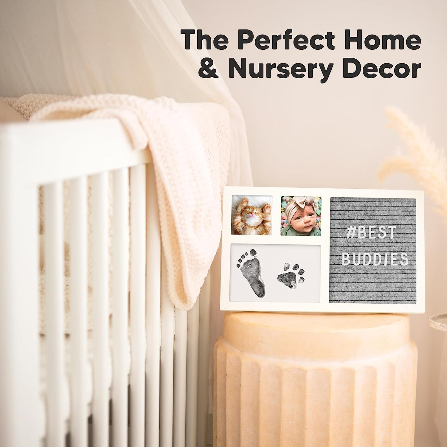 Baby Hand & Footprint Kit with Felt Letterboard, Inkless Ink Pad - Personalized New Mom Gifts for Baby Announcement, Cute Nursery Newborn Picture Frame, Ideal Dog Nose & Paw Print Kit (Alpine White) image number 6