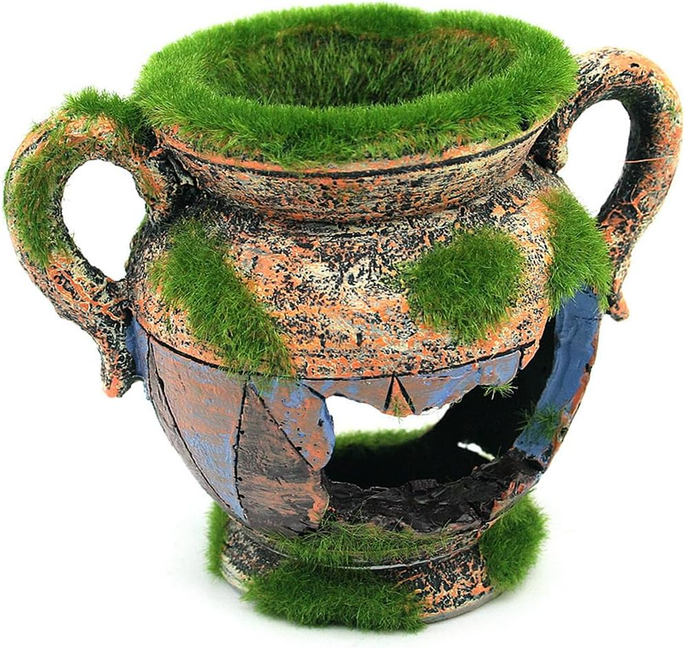 AIMALL Aquarium Moss Vase Landscape Decoration, Resin Fish and Shrimp Hiding Nest, Simulated Moss Flower Pot, 4.33 X 3.54 Inches for Aquarium Tank image number 3