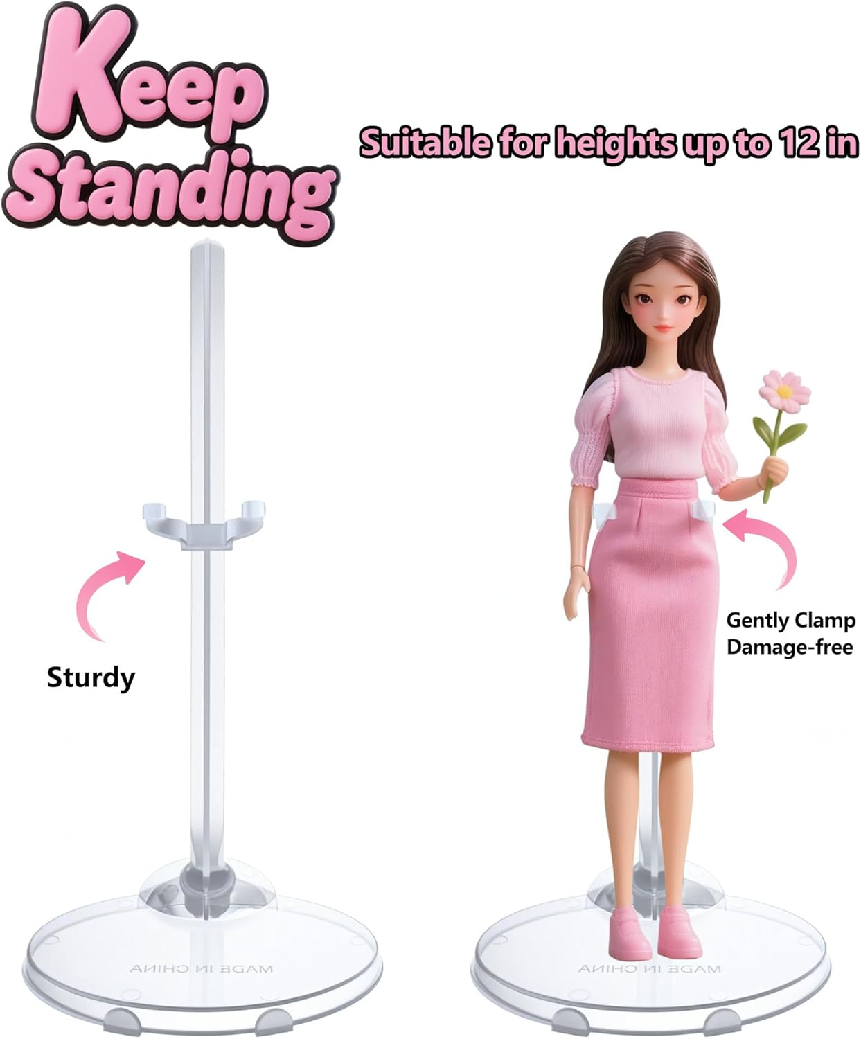 12 Pcs Adjustable Doll Stands - Transparent & Lightweight Display Rack image number 1