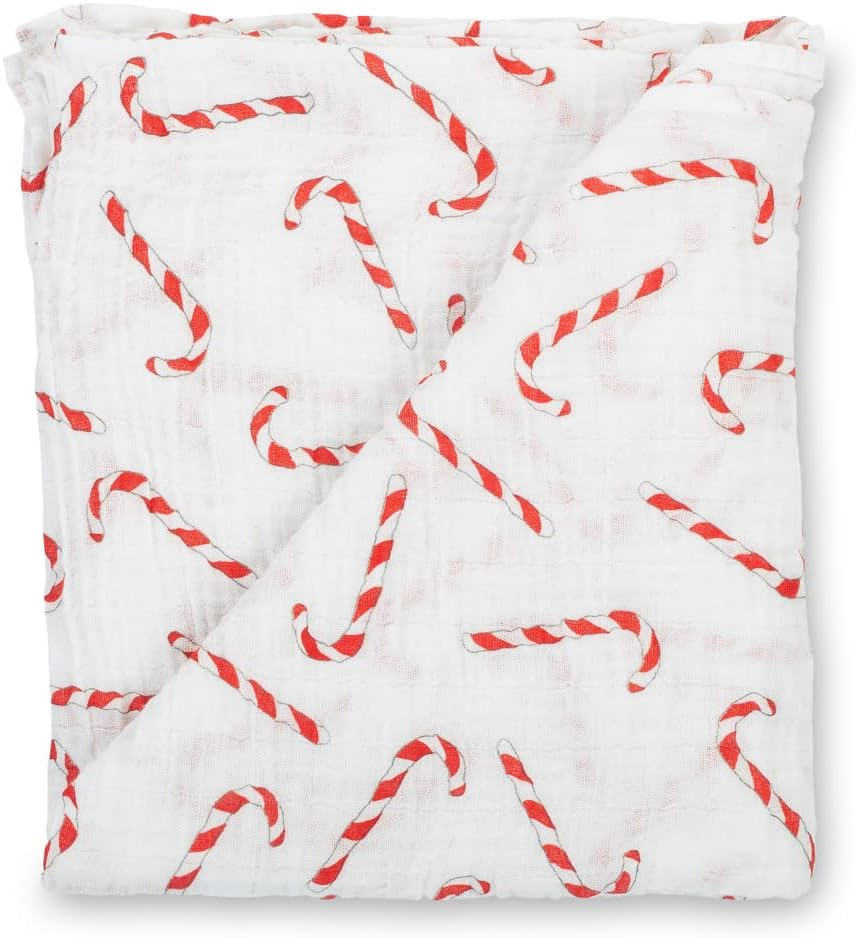 Lollybanks Baby Blanket, 100% Cotton Muslin Swaddle Blankets for Boys and Girls, Large 120 X 120 Cm Newborn Blanket, Soft and Breathable Baby Swaddle, Newborn Essentials, Registry (Candy Cane Print)