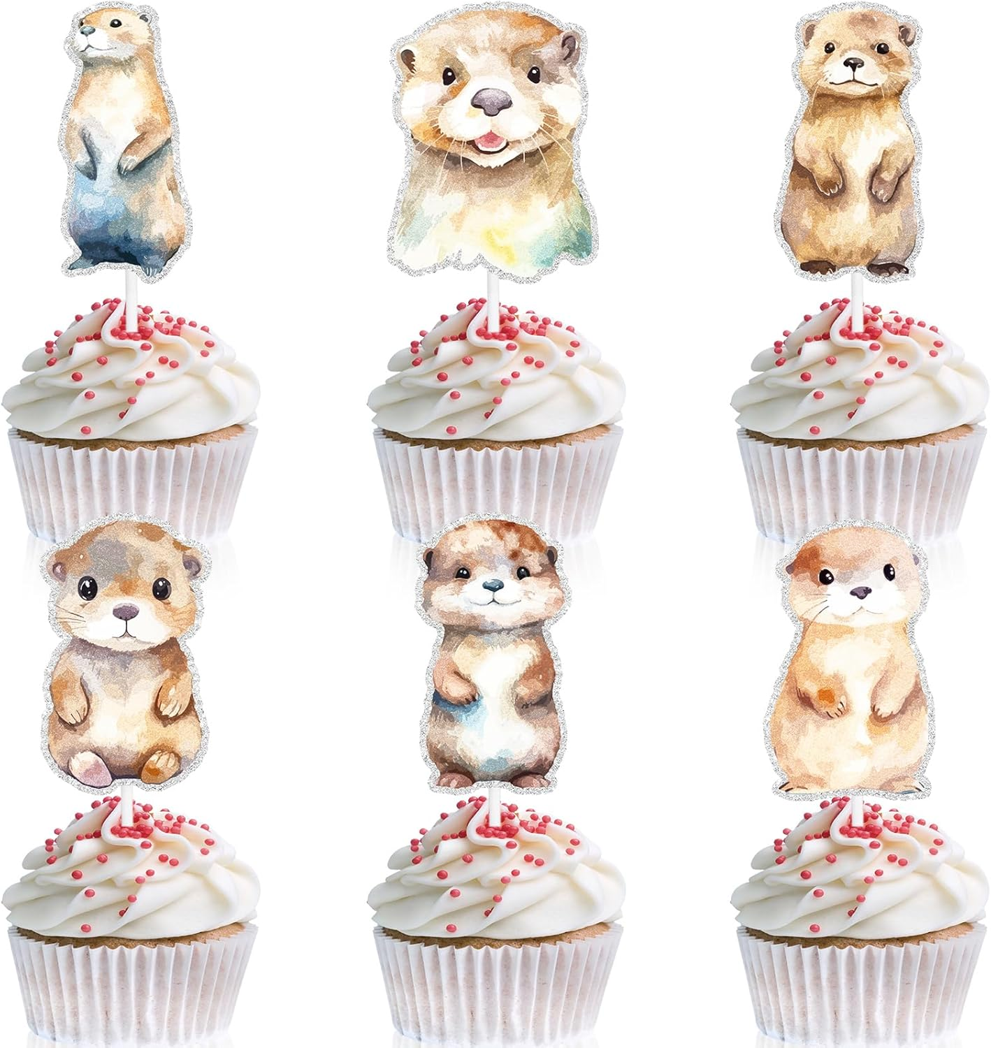 18Pcs Cute Cartoon Otter, Sea Otter Animal Them Happy Birthday Cupcake Decorations Set - Perfect for Boys Girls Birthday Party, Baby Shower, Animal Theme Party Kawaii Zoo Decoration Supplies - LIANGSS image number 6