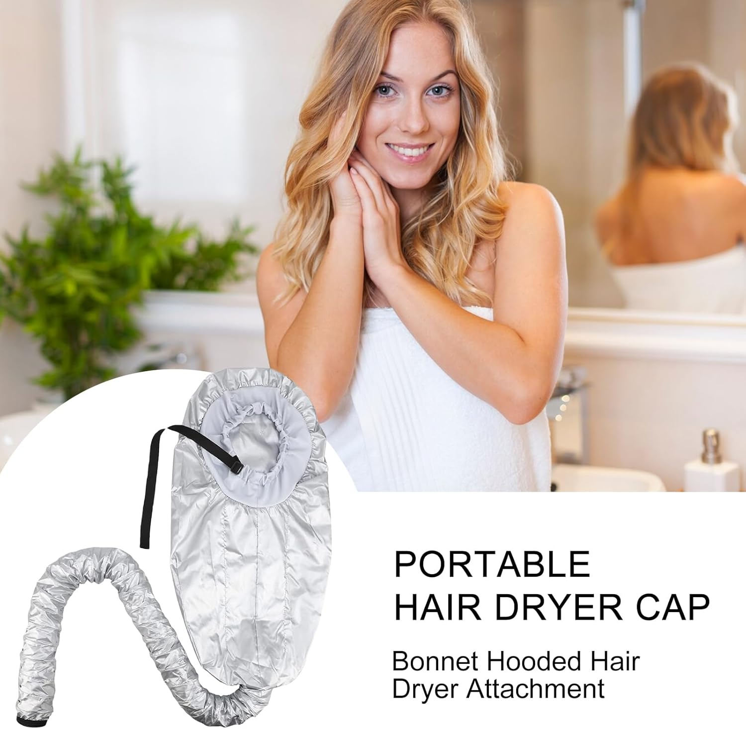 Net Plopping Cap for Drying Curly Hair, 2 in 1 Bonnet Hooded Hair Dryer Attachment, Hair Cap with Drawstring, Adjustable Bonnet for Curly Hair, Reusable Net Plopping Bonnet Set for Women - Set: Black image number 7