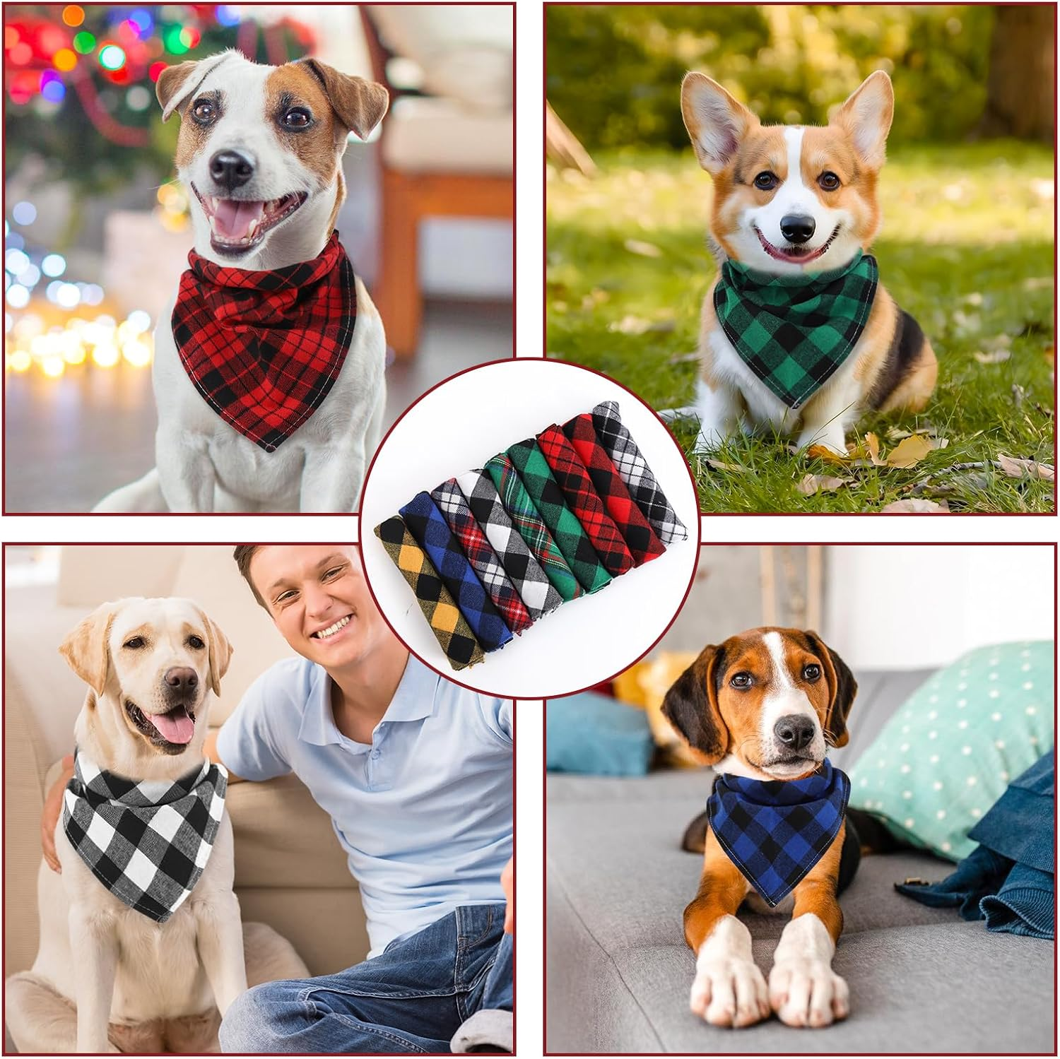 Dog Bandana 9 Pack-Dog Bandanas Boy, Girl, Premium Durable Soft Lightweight Fabric, Adjustable Plaid，Dog Bandanas Scarf for Puppy Small Medium Large Dogs (L-27.5X18.9X18.9 Inch)