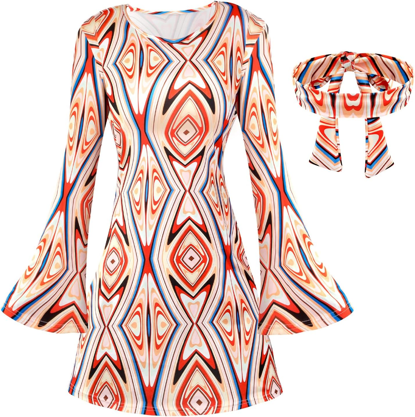 Slowton 70S Disco Costume Women - 70S 80S Hippie Costumes with Headband, Disco Dress Halloween Costume Outfit Hippie Clothes for Fancy Dress Cosplay Carnival Party image number 2