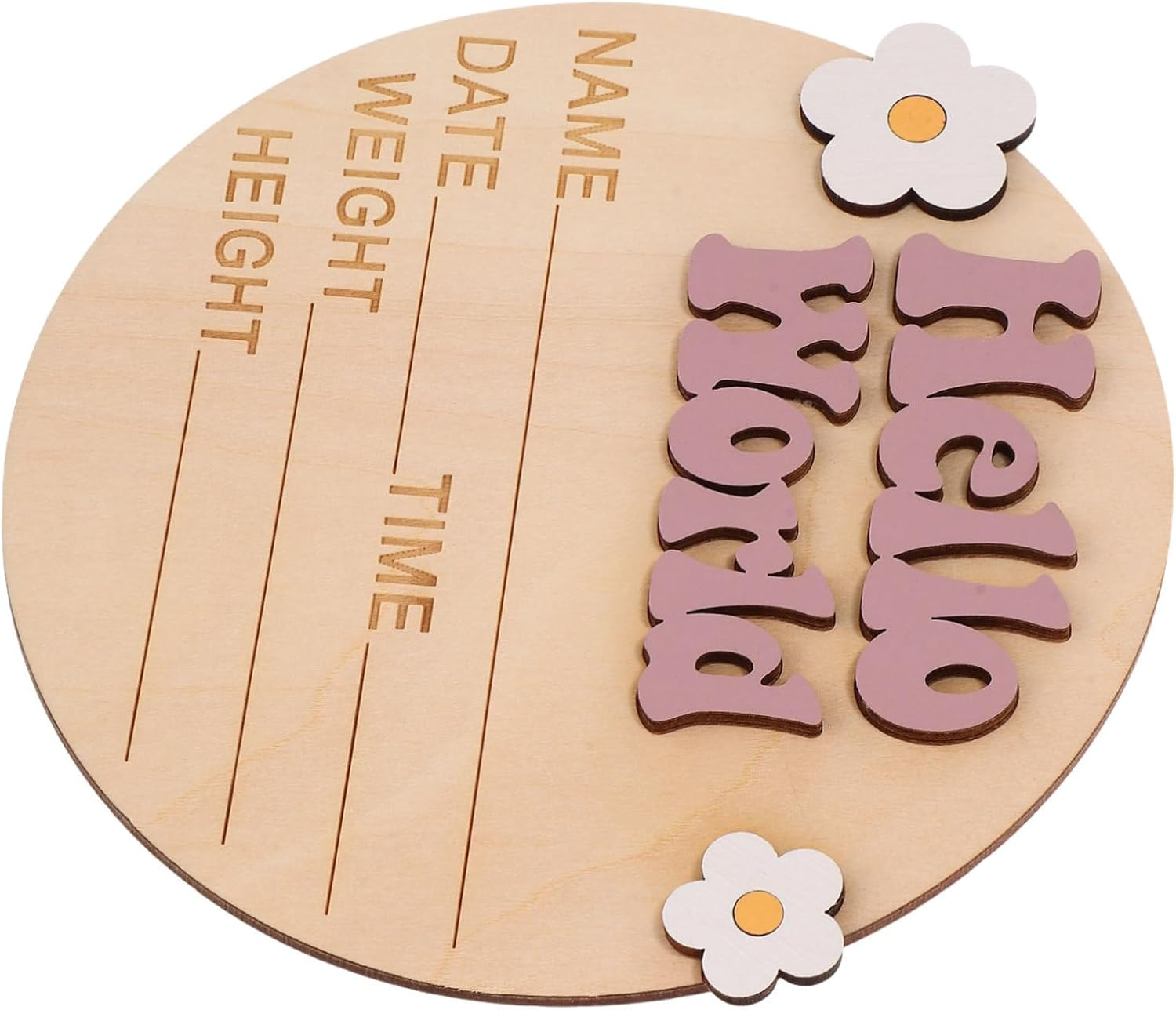 Generic Baby Announcement Sign Newborn Birth Announcement Sign for Nursery Decor Rustic Wood Material with Flower Decoration Photo Prop for Newborn Party Celebration