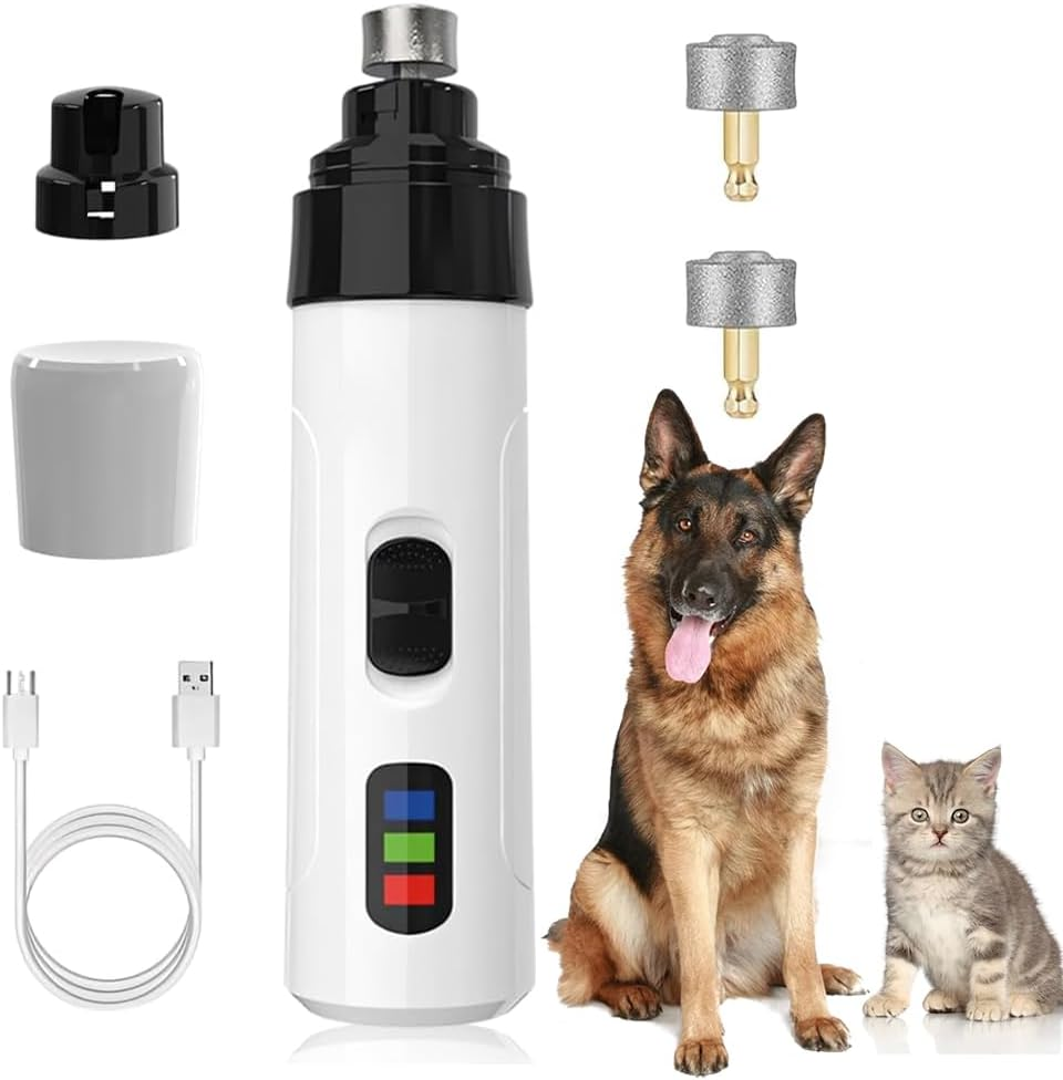 Pet Nail Grinder for Dogs and Cats, Super Quiet and Low Vibration Electric Cats Dog Nail Grinder, Interchangeable Grinding Head, Suitable for Pets of Different Nail Sizes image number 3