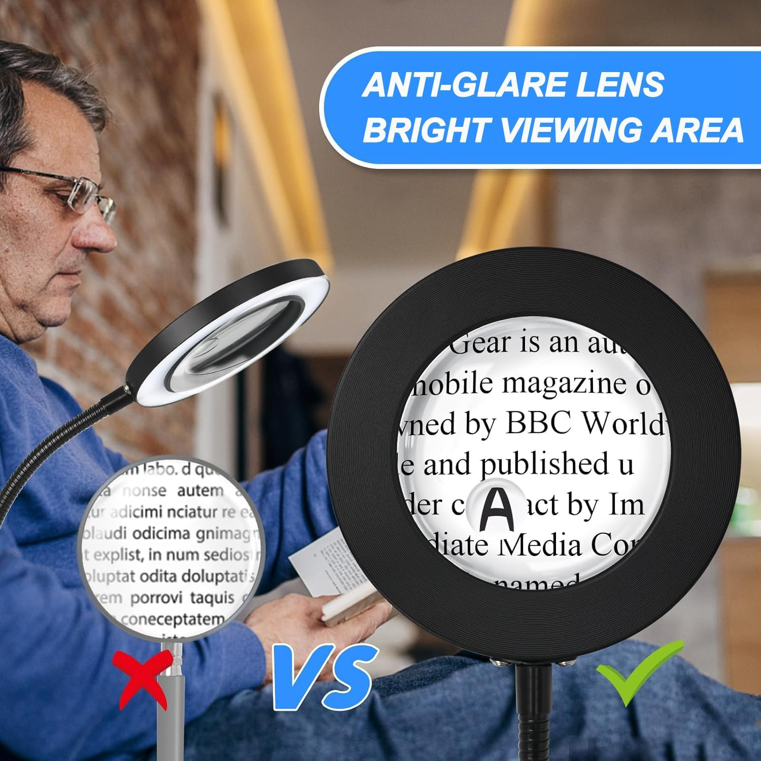 Magnifying Floor Lamp, 5X 10X Magnifying Glass with Light with 3 Color Modes and Dimmable Adjustable Brightness, 72 LED Gooseneck Standing Magnifying Glasses Lamp for Repair, Reading, Crafts image number 4