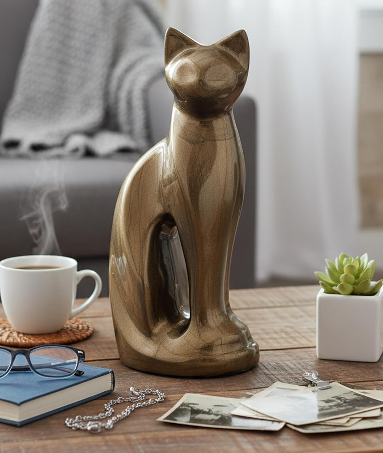 Esplanade- Cat Kitten Shape Cremation Urn | Memorial Funeral Burial Full-Size Urn for Ashes|