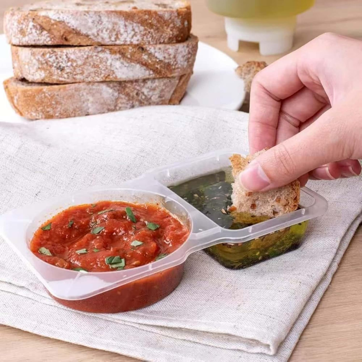 ARREBOL 40 Sets Reusable Small 2 Compartment Snack Sauce Condiment Containers with Lids