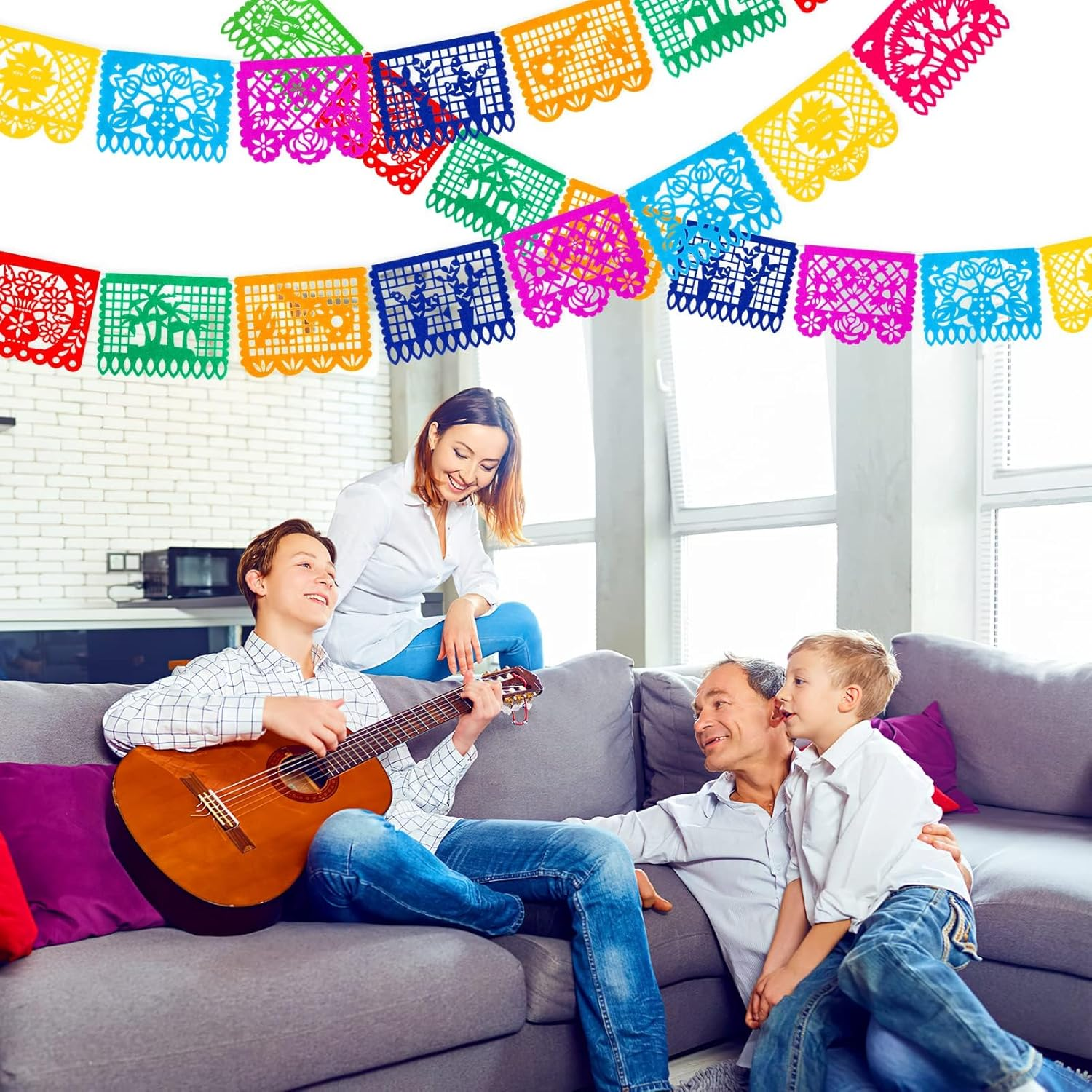 Hapurs 4 Packs Mexican Party Banner 38 Feet Fiesta Banner Cinco De Mayo Dia De Los Muertos Decor Day of the Dead Decorations Mexican Fiesta Themed Party Decorations Supplies image number 2