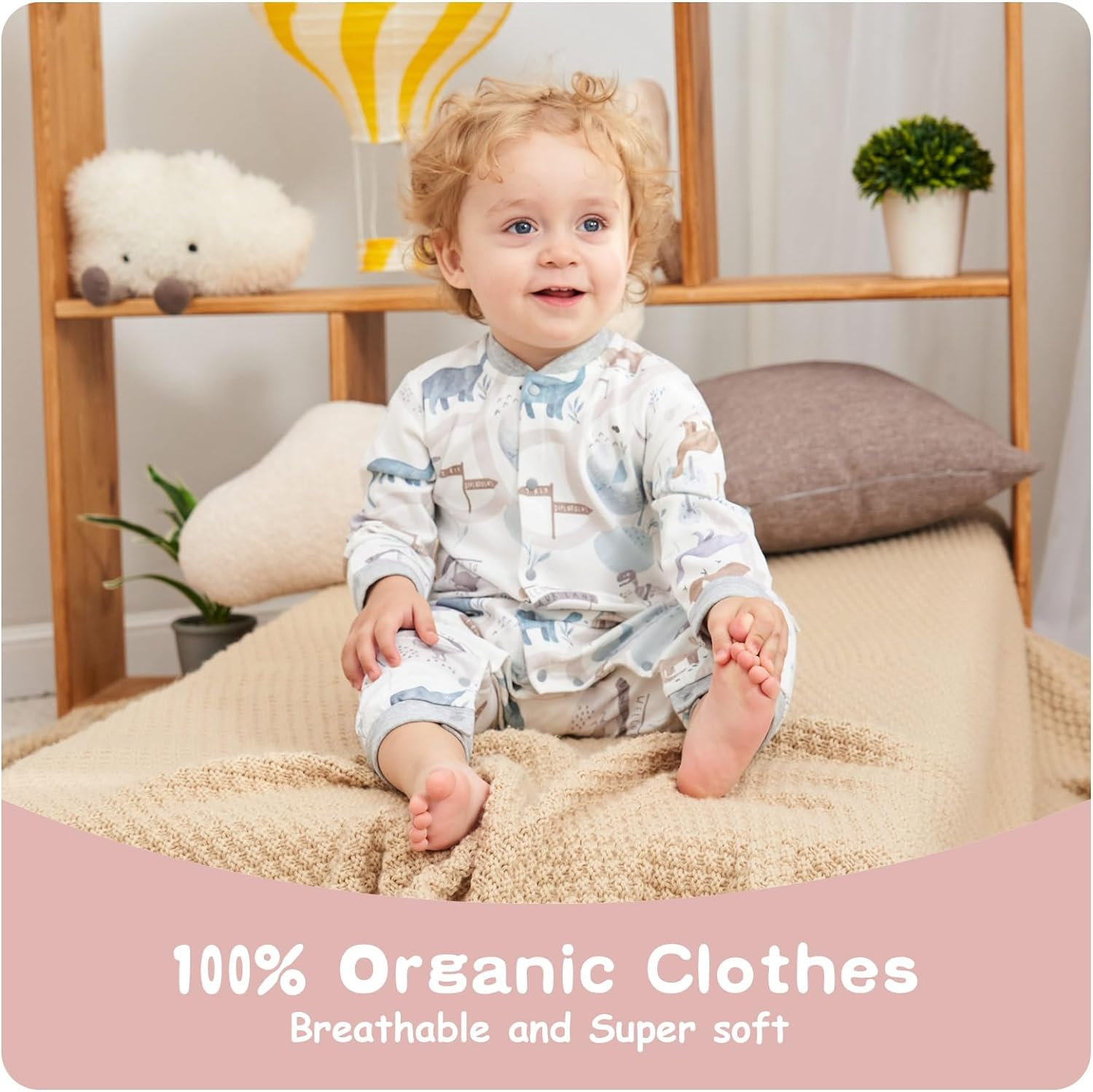 100% Organic Cotton Soft Baby Romper Jumpsuits for Boys and Girls Unisex, Long Sleeve, 0-24 Months