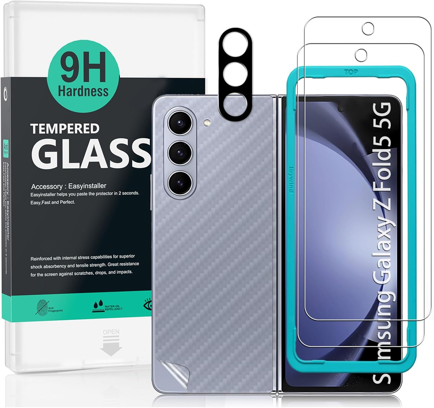 IBYWIND Screen Protector for Samsung Galaxy Z Fold 5 5G,2 Pack 9H Tempered Glass+1 Pack Metal Camera Len Protector+1 Back Film,Hd Clear,Bubble Free,Easy Install,Fingerprint Compatible