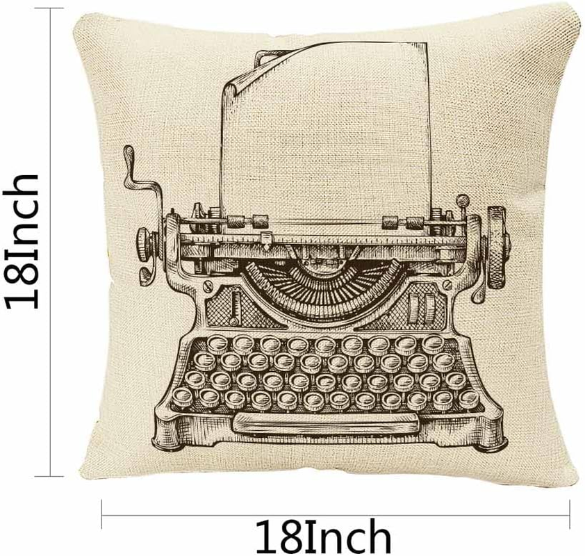 IBILIU Throw Pillow Covers Writer Hand Drawn Vintage Typewriter Sketch Publishing Old Editor Cushion Pillow Case Home Decor Pillowcase 18X18 Inches