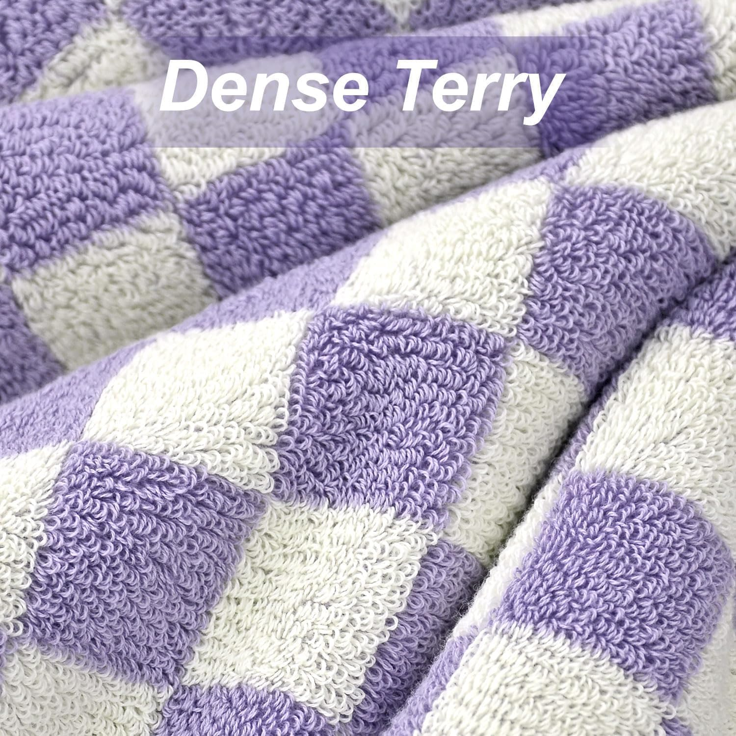 Jacquotha Shower Towels for Bathroom 27.5X55 Inches - Quick Dry Bath Towels Extra Large (2Pack), Cute Towels Checkered Bathroom Towels Set Lilac, 520GSM Absorbent Cotton Towels image number 3