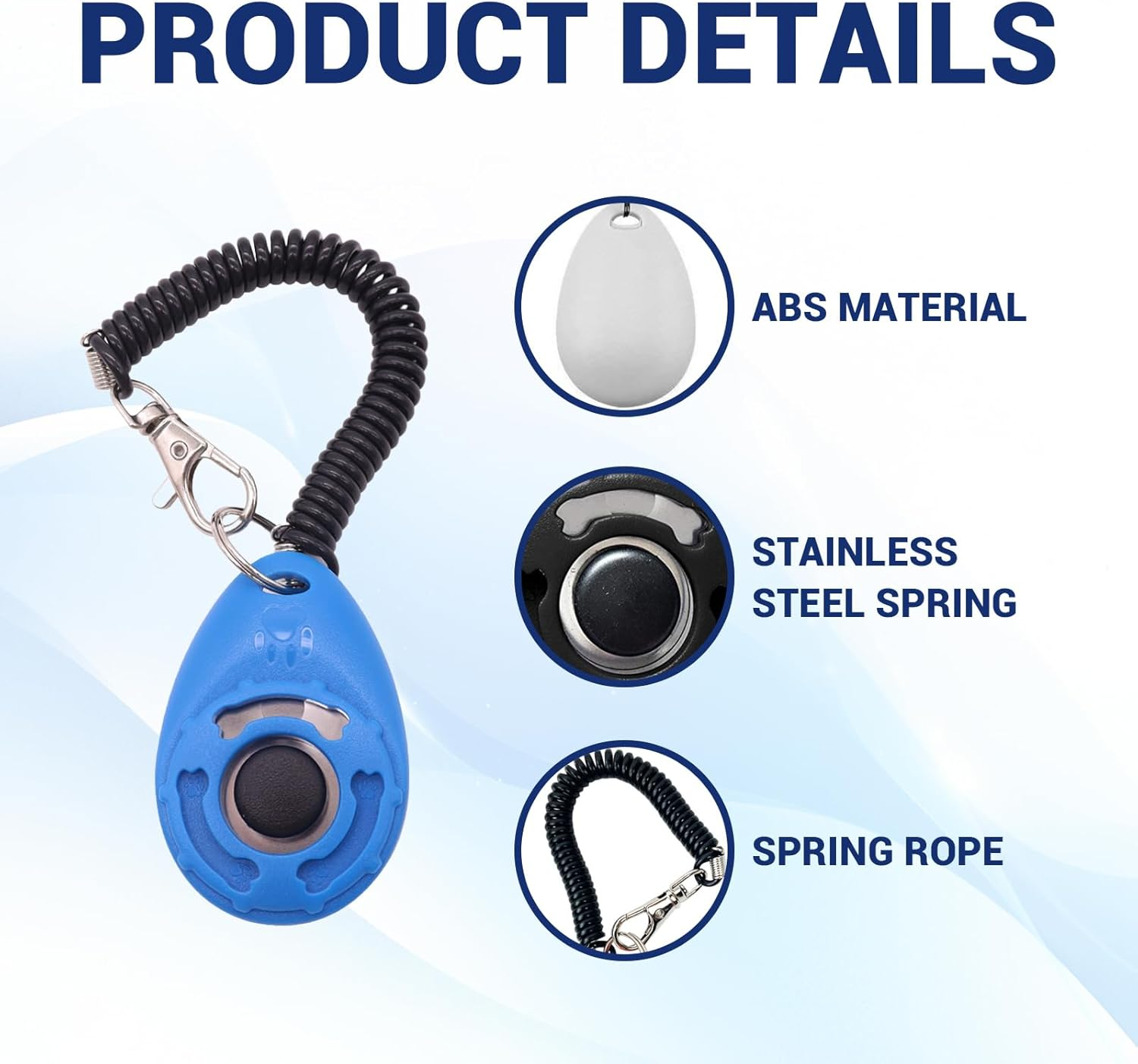 Dog Clicker, 4 Pcs Dog Training Clicker, Dog Buttons, Pet Training Clicker with Wrist Strap, Pet Behaviora Training Tools for Puppy, Cats, Birds, Hamsters, for Pet Lovers (Black&White&Blue&Lake Blue) image number 4