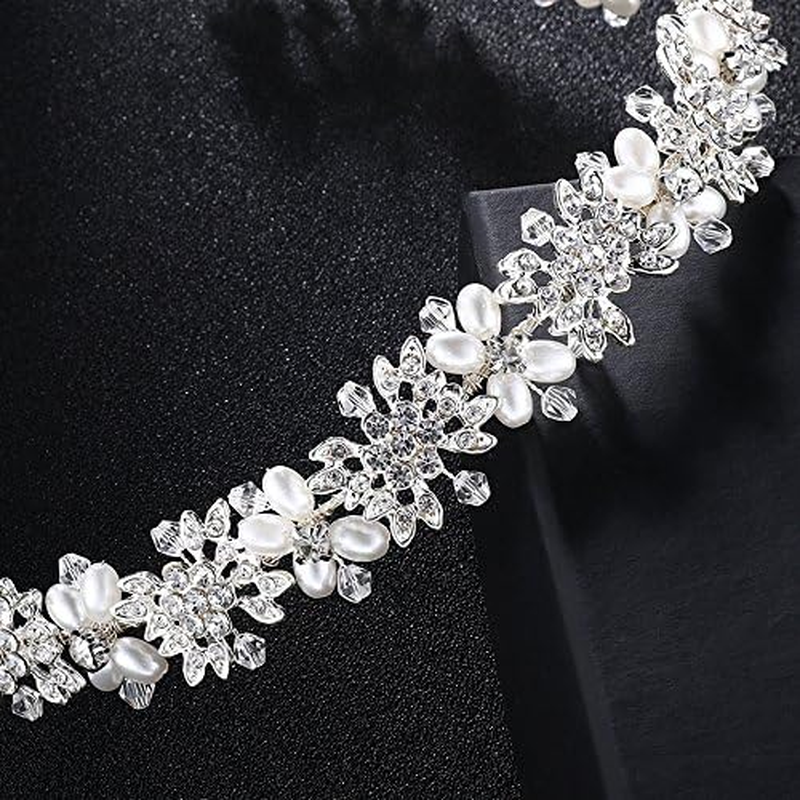 Ammei Silver Bridal Headpiece Flower Design Wedding Headband Bridal Hair Accessories (Silver)