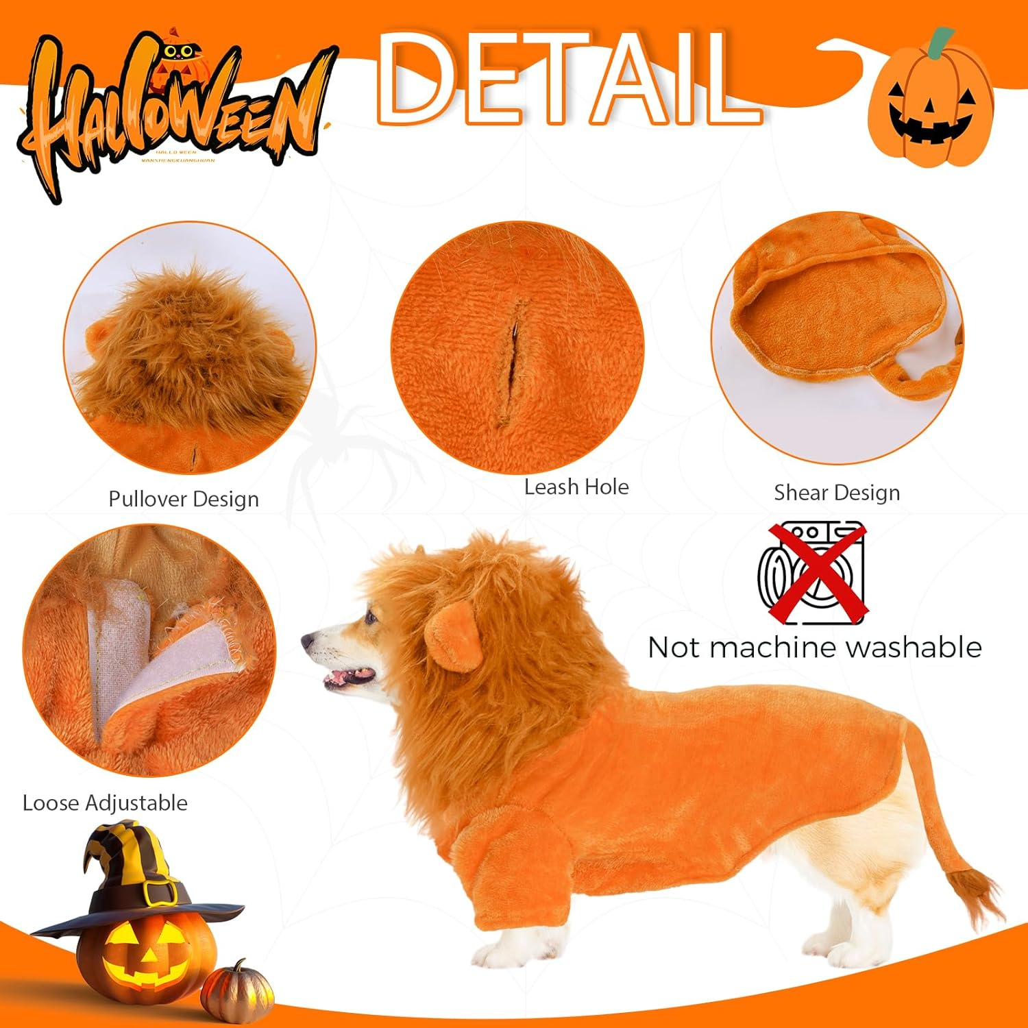 NACOCO Dog Halloween Lion Costume - Large Pet Clothes Cosplay Outfit Dog Lion Mane Apparel Party Hoodies Warm with Leash Hole for Small Medium to Large Sized Dogs (Xx-Large) image number 6