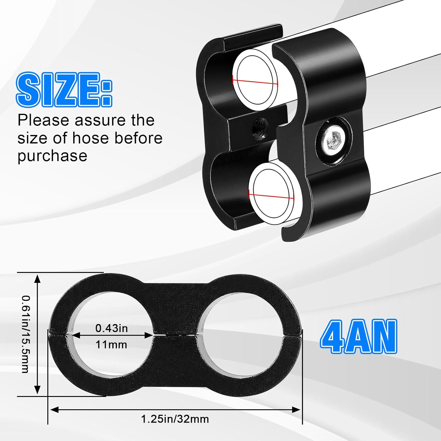 4AN Hose Separator Clamp - Aluminum Fuel Mounting Clamps, Great for 1/4 Fuel, Oil, Brake, Water, Gas Line, 4Pcs/Pack, Black image number 1