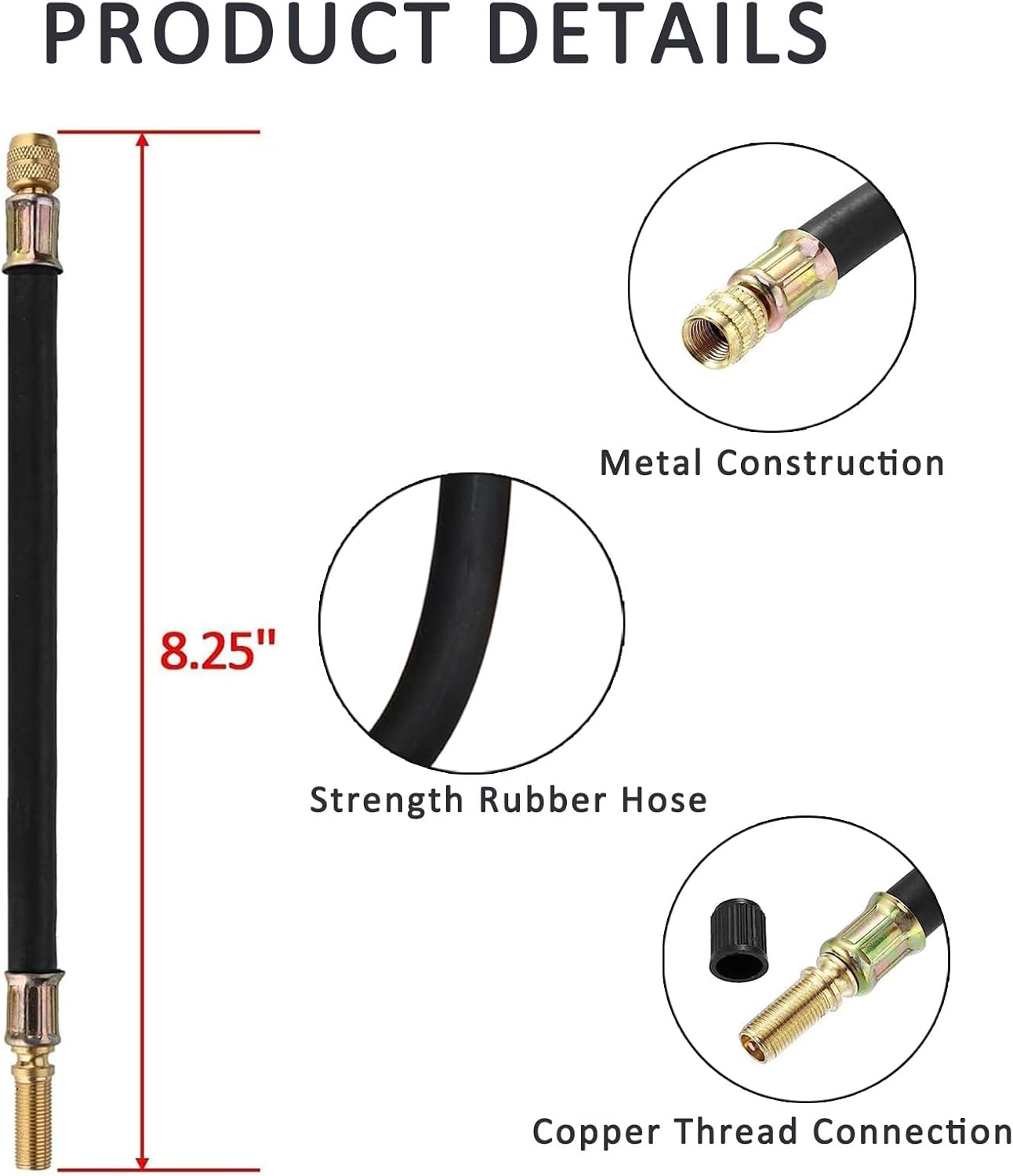 5 Pack Tire Valve Extension, 2Pcs 8.25 Inch Flexible Valve Stem Extenders with Brass 45 90 135 Multi Degree Schrader Tire Valve Stem Extension Adaptor Compatible for RV Bike Motorcycle Car image number 3