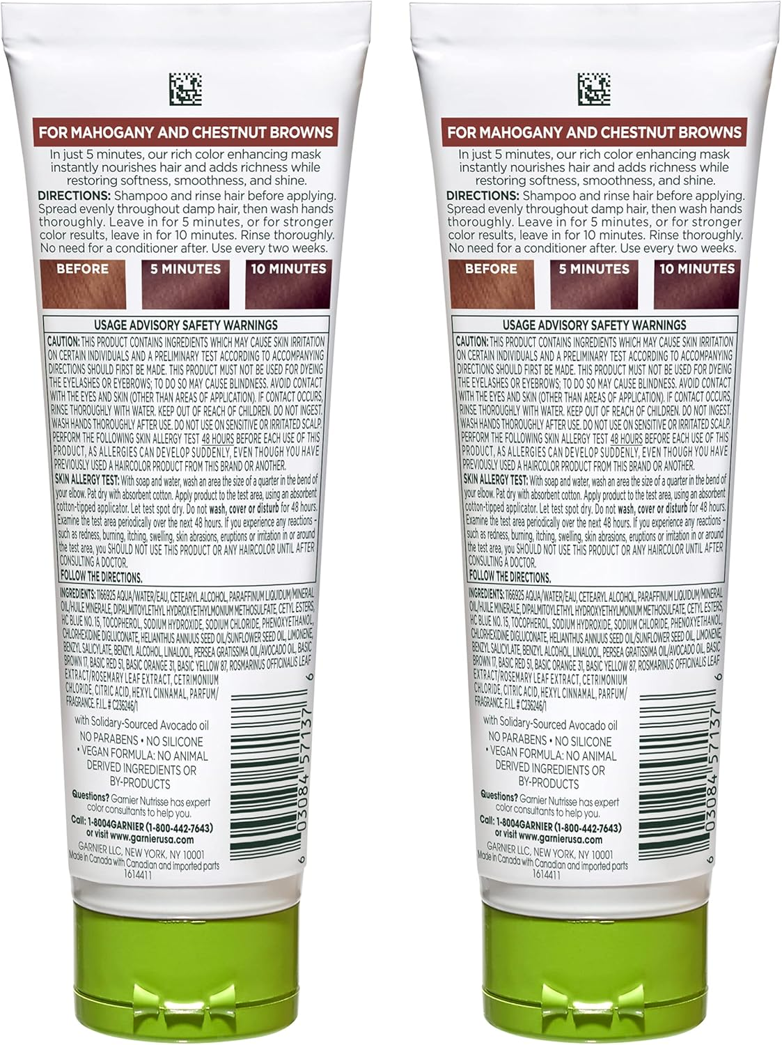 Garnier Nutrisse Color Reviver 5 Minute Nourishing Hair Color Mask with Avocado Oil Delivers Day 1 Color Results, for Color Treated Hair, Warm Brown, 8.4 Fl Oz, 2 Count (Packaging May Vary) image number 1