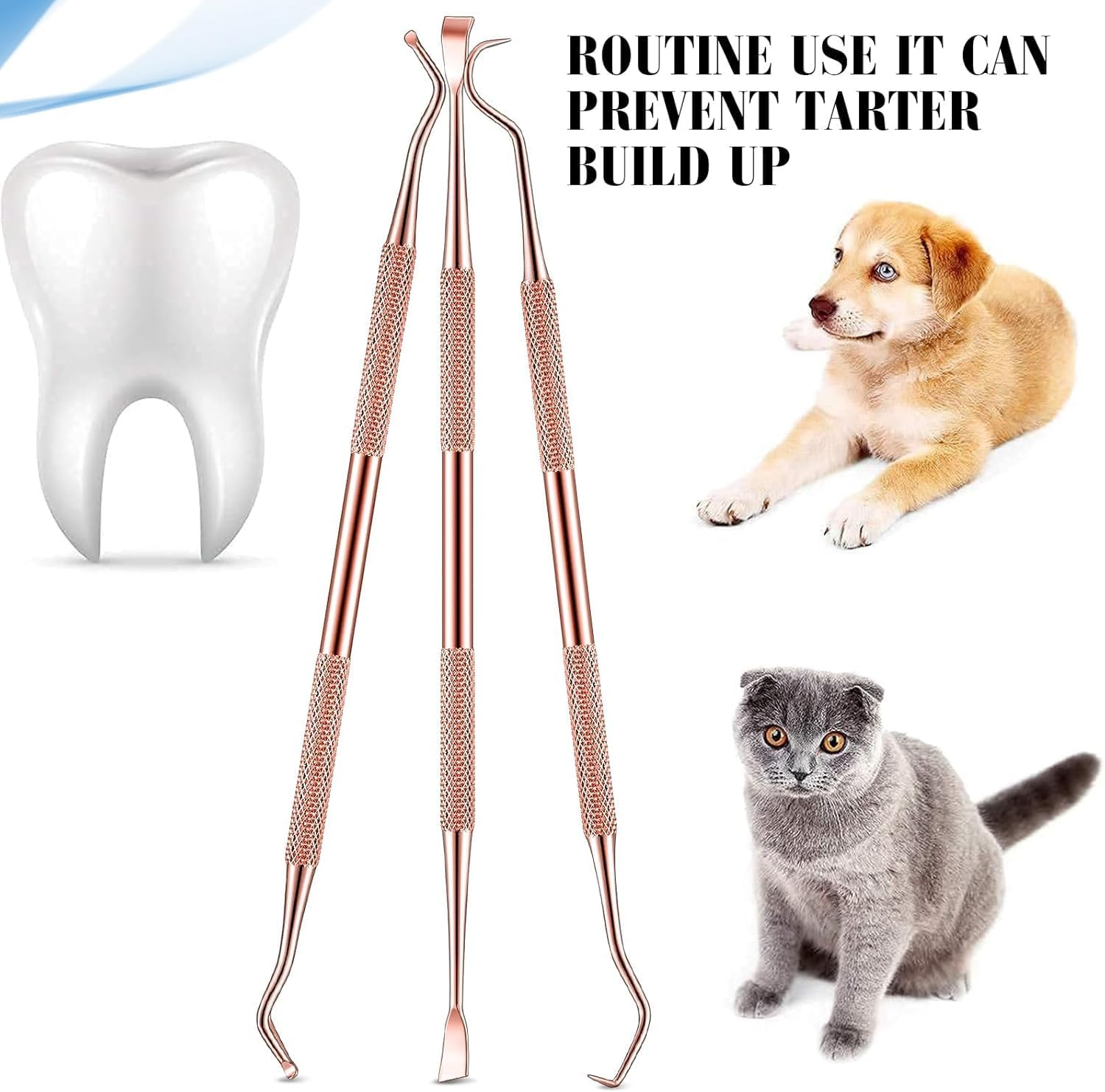 3 Pieces Dog Dental Tooth Scaler and Scraper Stainless Double Headed Tarter Removing Tool Scraper Pet Teeth Cleaning Tools for Dog and Cat (Rose Gold) image number 1