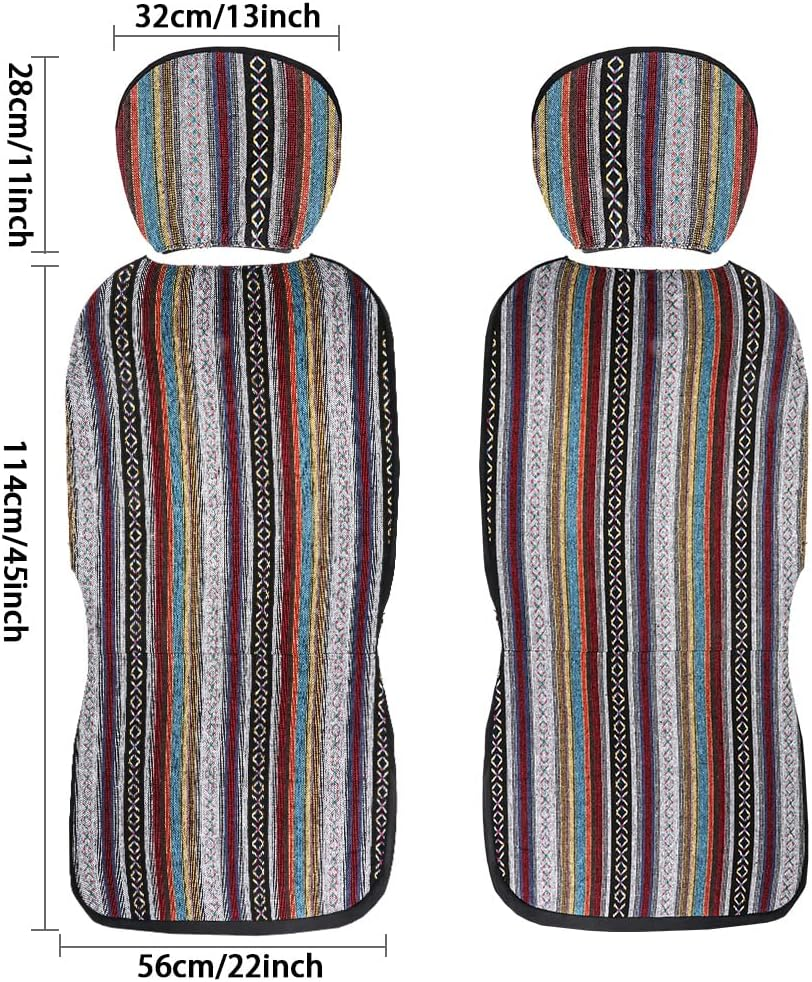 Car Seat Cover Baja Saddle Blanket 4PCS Front Striped Multicolor, Hippie Boho Seat Cover Universal Fit for Toyota, Honda, Nissan, Chevy, Rav4 Car Suvs Truck with Airbag Compatible image number 1