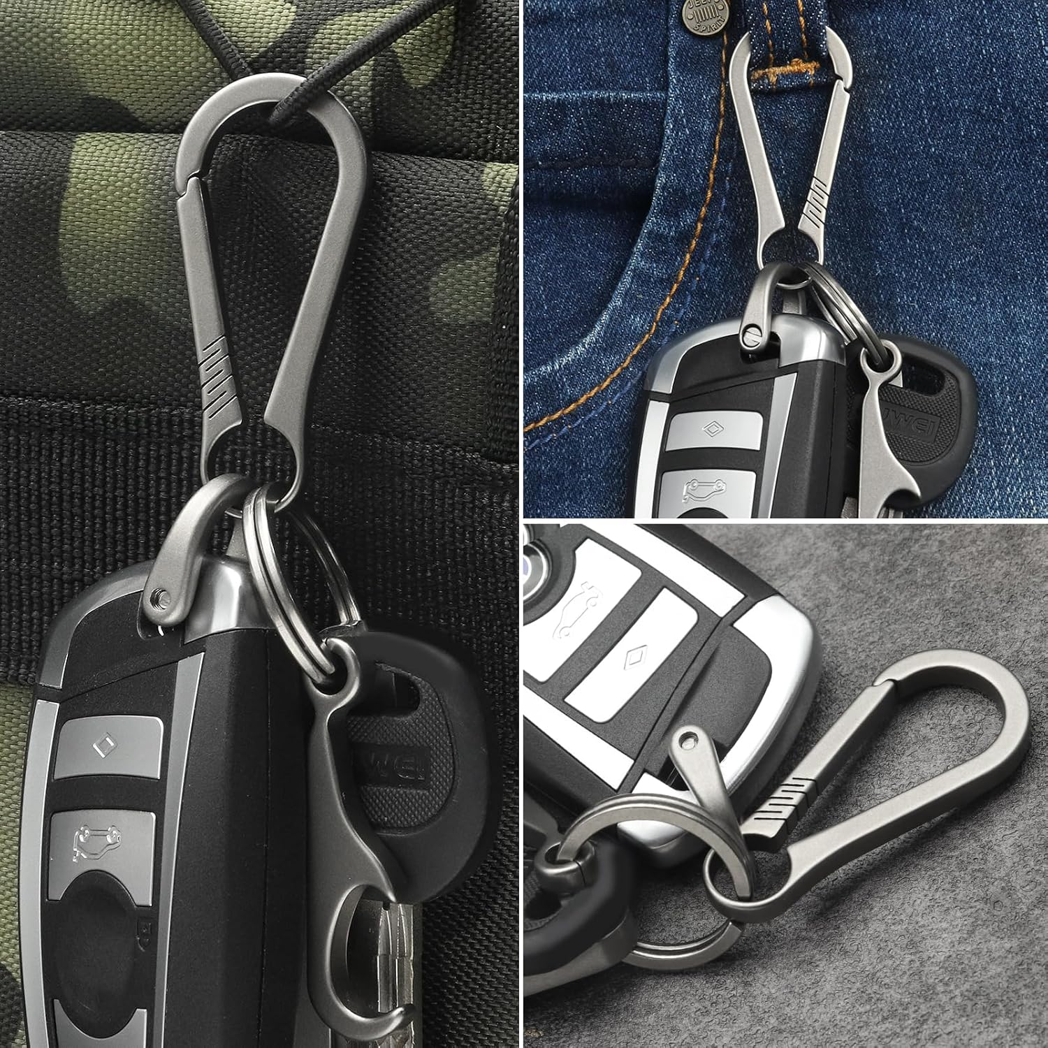 Titanium Carabiner Keychain Clip, Minimalist Keychain Key Clip EDC Quick Release Hooks - Tkc04-Black image number 5