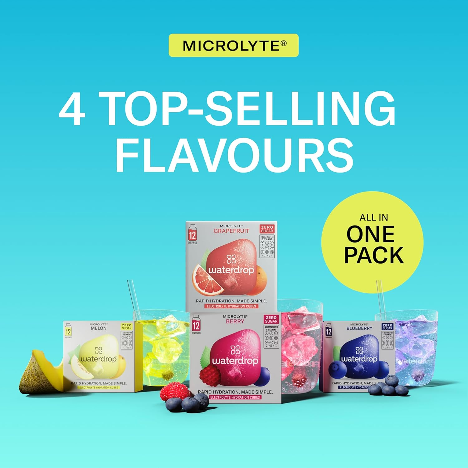 Waterdrop&reg; Microlyte Set, 48 Rapid Hydration Tablets with 4 Electrolytes, 9 Vitamins, Zinc - 4 Flavours - Keto, Gluten-Free, Zero Sugar & Vegan Recovery Drink, Rapid Rehydration, Water Flavouring image number 6