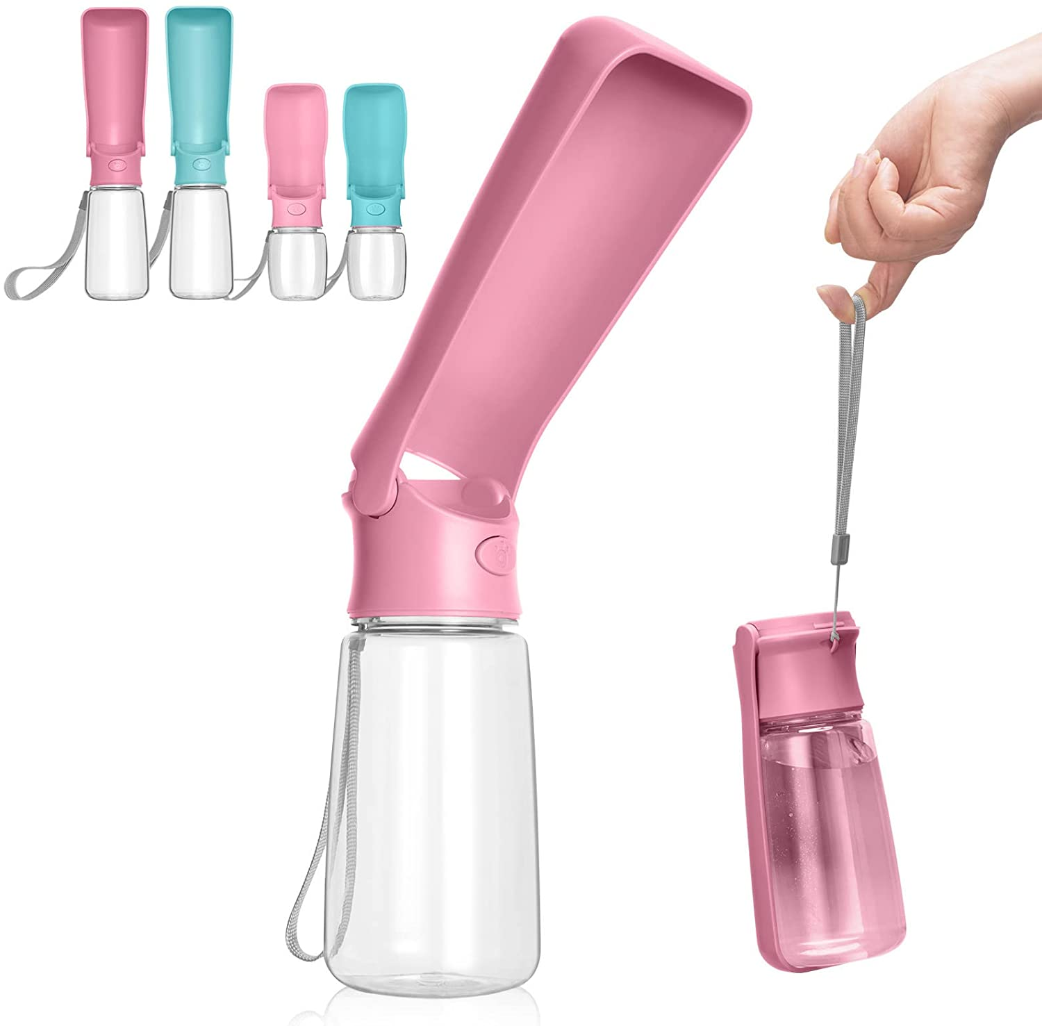 Foldable Dog Water Bottle - 550Ml Portable Dispenser, Leak Proof Travel Bottle for Pets, Outdoor Walking, Hiking - Food Grade Plastic（Pink） image number 6