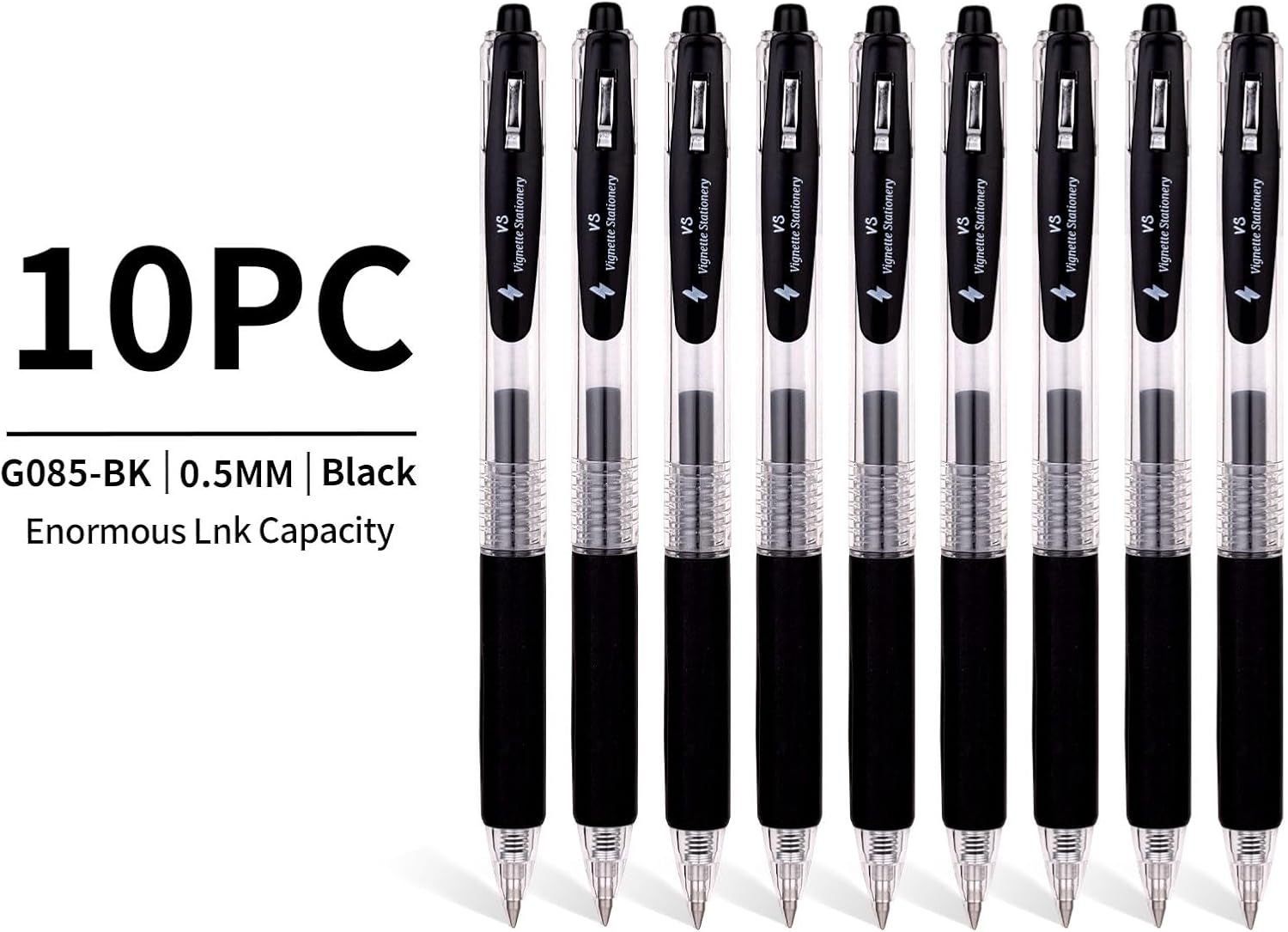 Vignette Stationery Ballpoint Gel Pens, Retractable, Extra Smooth, Quick Dry, Non-Bleeding, Black Red for School Office Hospital Uni Teacher Doctor Nurse Marking Writing Pen (0.5Mm Gel Black)