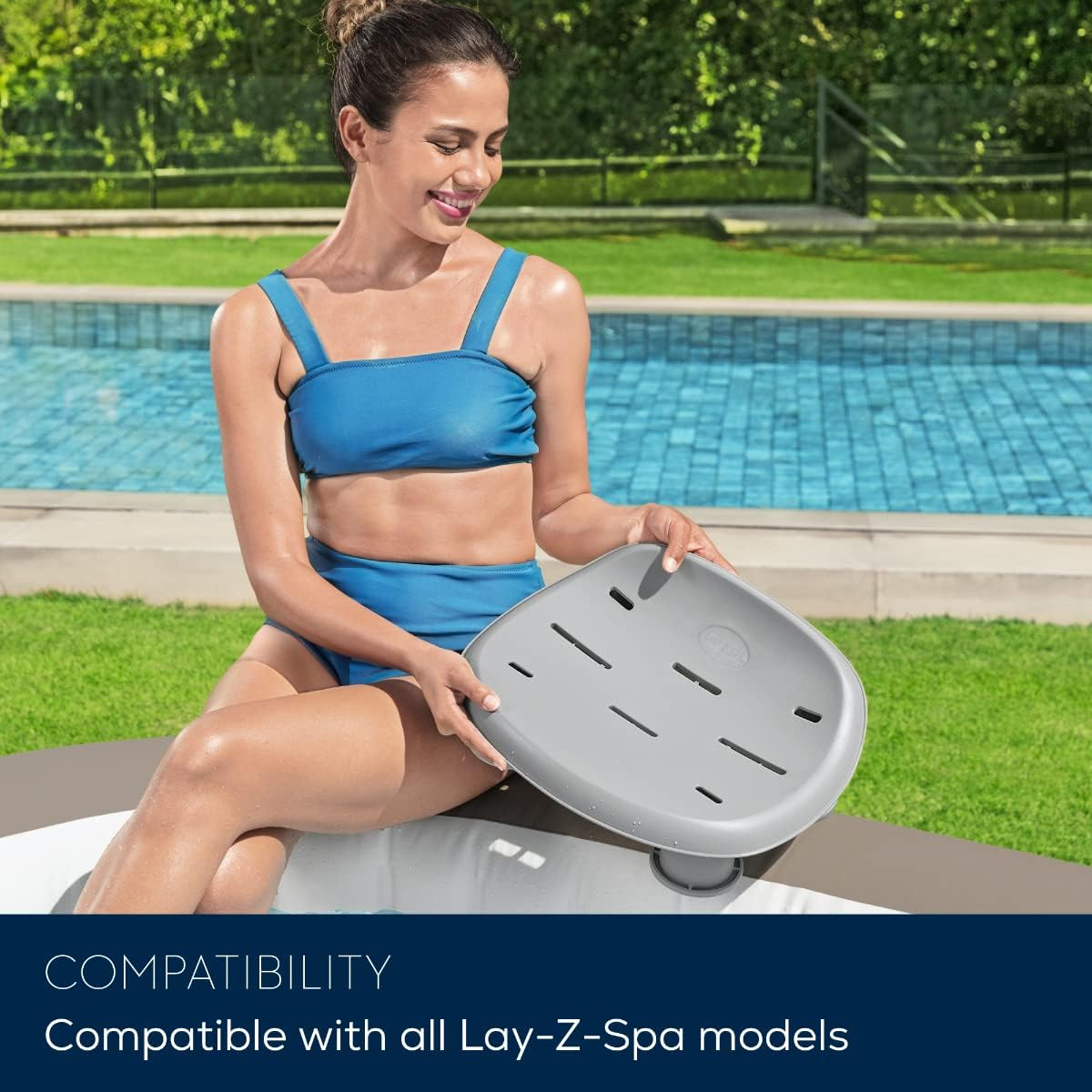 Lay-Z-Spa BW60321 Hot Tub Seat, Universal Adjustable Spa Seat with Weighted Feet, Grey