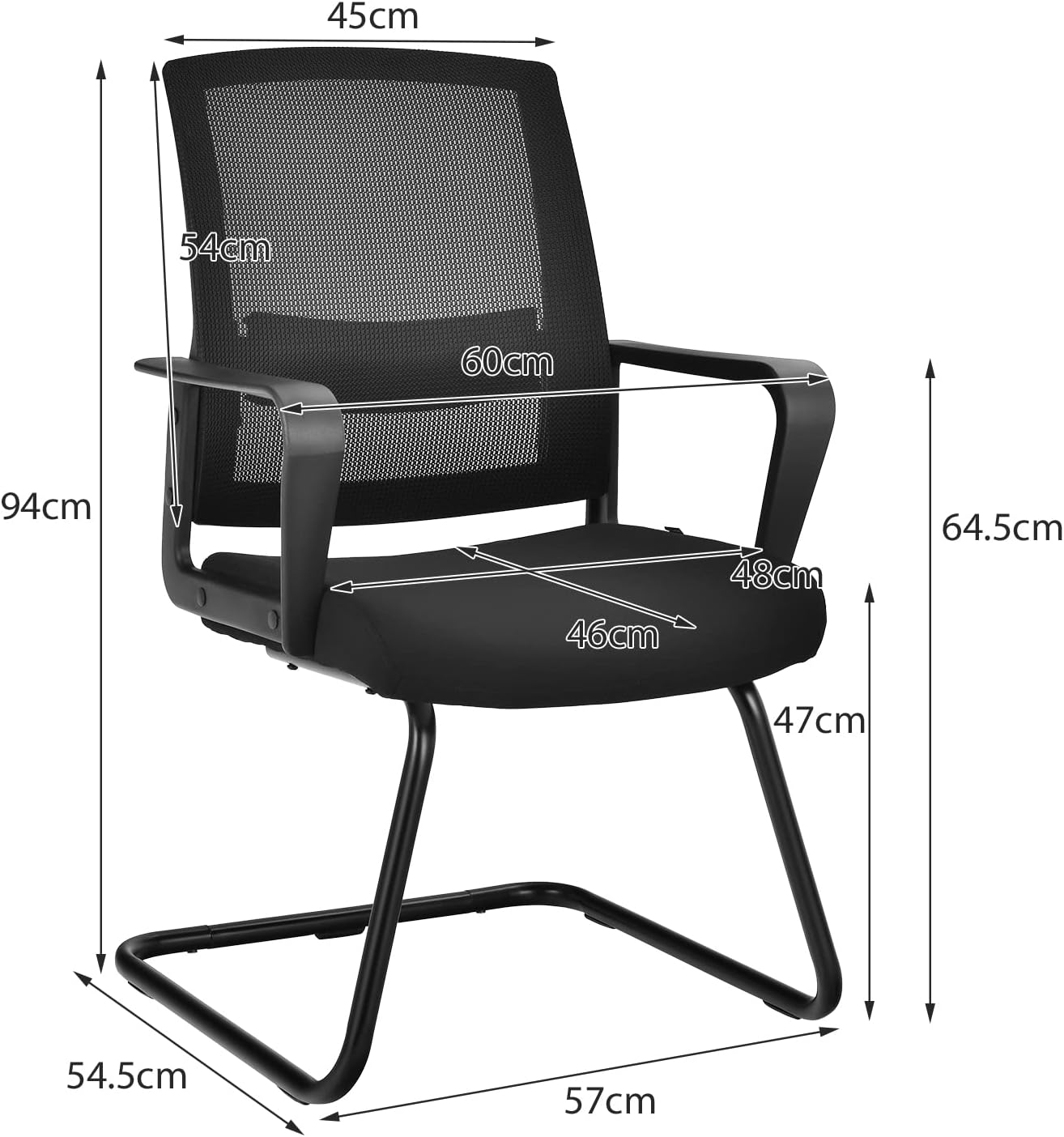 Costway Set of 2 Conference Chair, Office Guest Chair W/Heavy-Duty Sled Shaped Base, Ergonomic Mid-Back Mesh Chair W/Upholstered Seat & Adjustable Lumbar Support for Waiting Room, Reception (4) image number 4