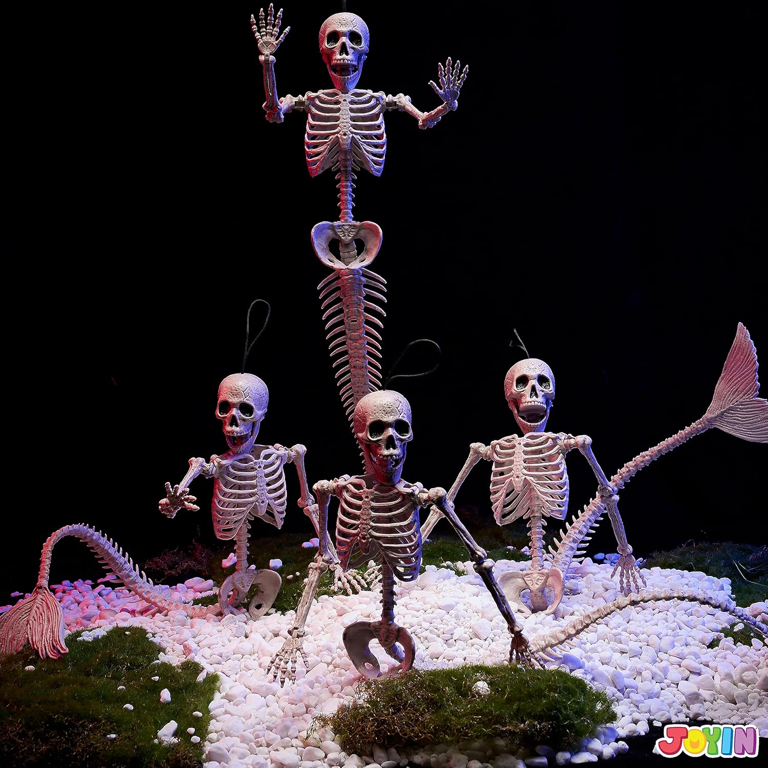 JOYIN 4 PCS 20&rdquo; Halloween Mermaid Skeleton Plastic Bones with Posable Joints for Photo Props Decorations, Trick or Treat Decor, Spooky Scene Party Favors