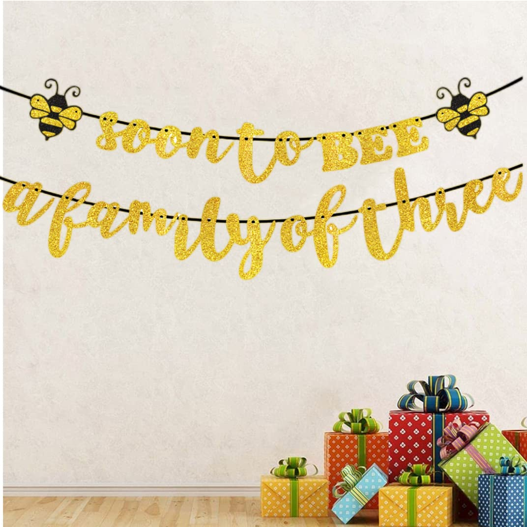 Party Decoration Banner, Soon to Bee a Family of Three, Baby Shower Decor,Gender Reveal Party Decorations Boy or Girl Party Supplies for Gender Reveal Use image number 1
