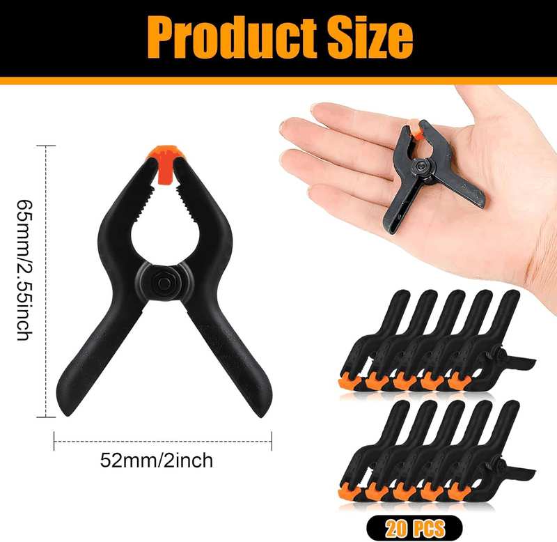 Spring Clamps, 20Pcs Mini Backdrop Clips, 65 &times;52Mm Heavy Duty Plastic Spring Clamps for Woodworking, Photography Studio, Home Improvement image number 1