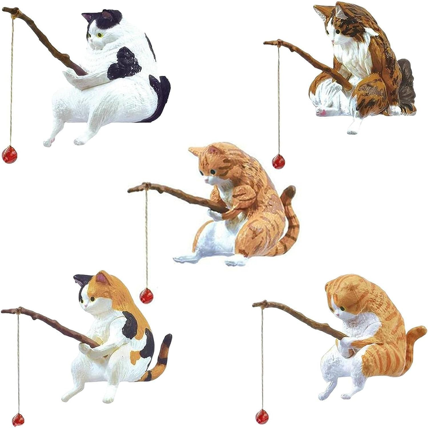 Cat Fishing Statue, Cat Sculpture Sitting Fishing, Cute Cat Figurine Fish Tank Decorations, Resin Ornament Decor for Garden image number 3