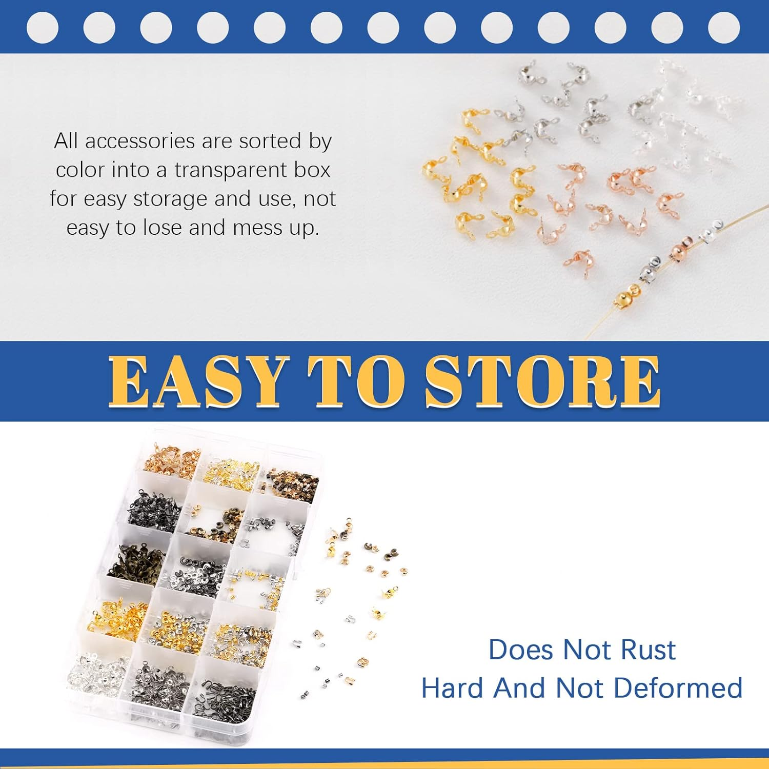 Glarks 1501Pcs 4 Styles 6 Colors Brass Tube Crimp Beads Crimp Bead Knot Cover Wire Guardian Beads Tips Knot Cover with Jewelry Bead Crimping Pliers for DIY Jewelry Bracelet Necklace Making image number 1