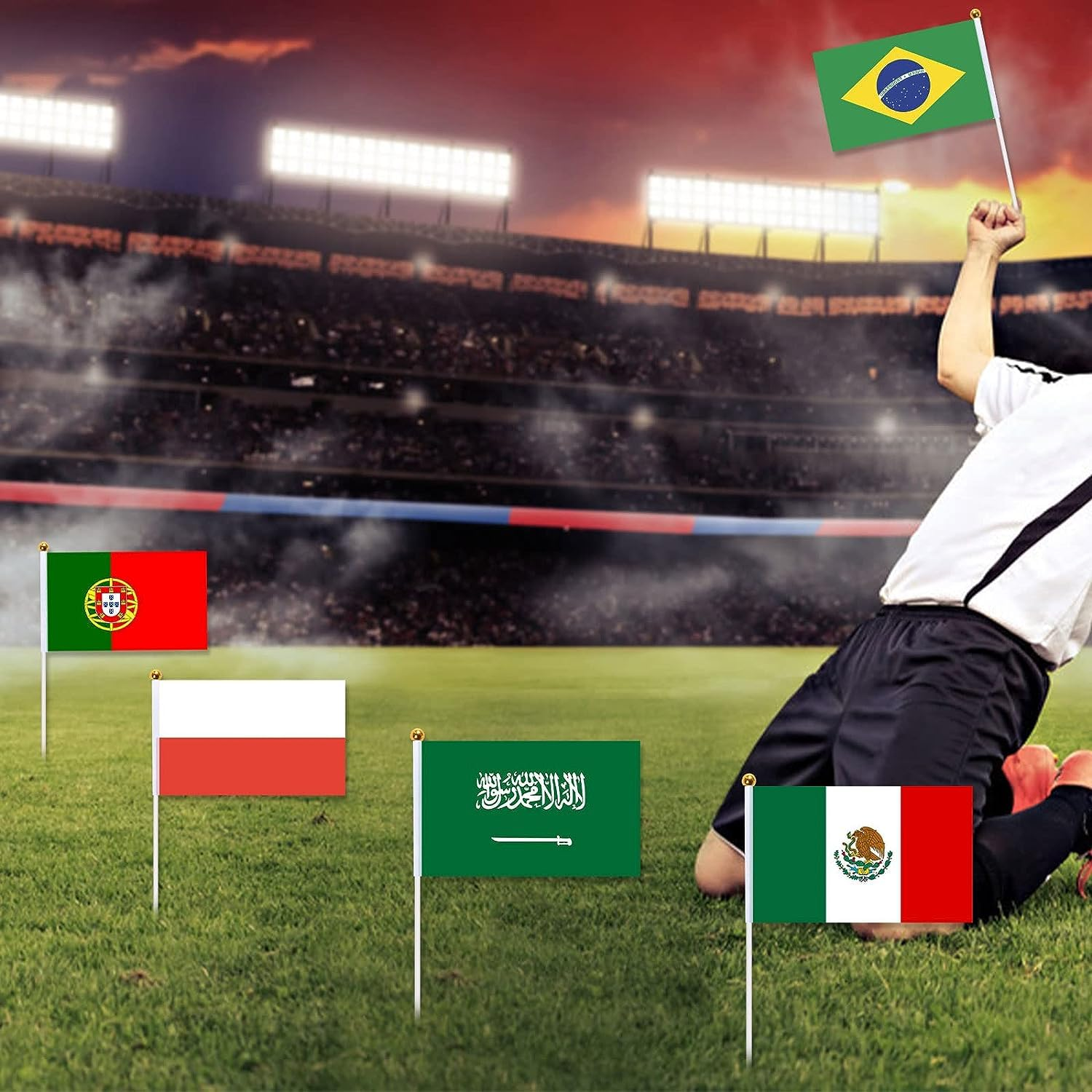 32Pcs Hand Held Flags on Stick,Small Mini International World Country Flags, World Countries on Every Continent Flag, School Sports Clubs, Decorations for Parades World Cup image number 3