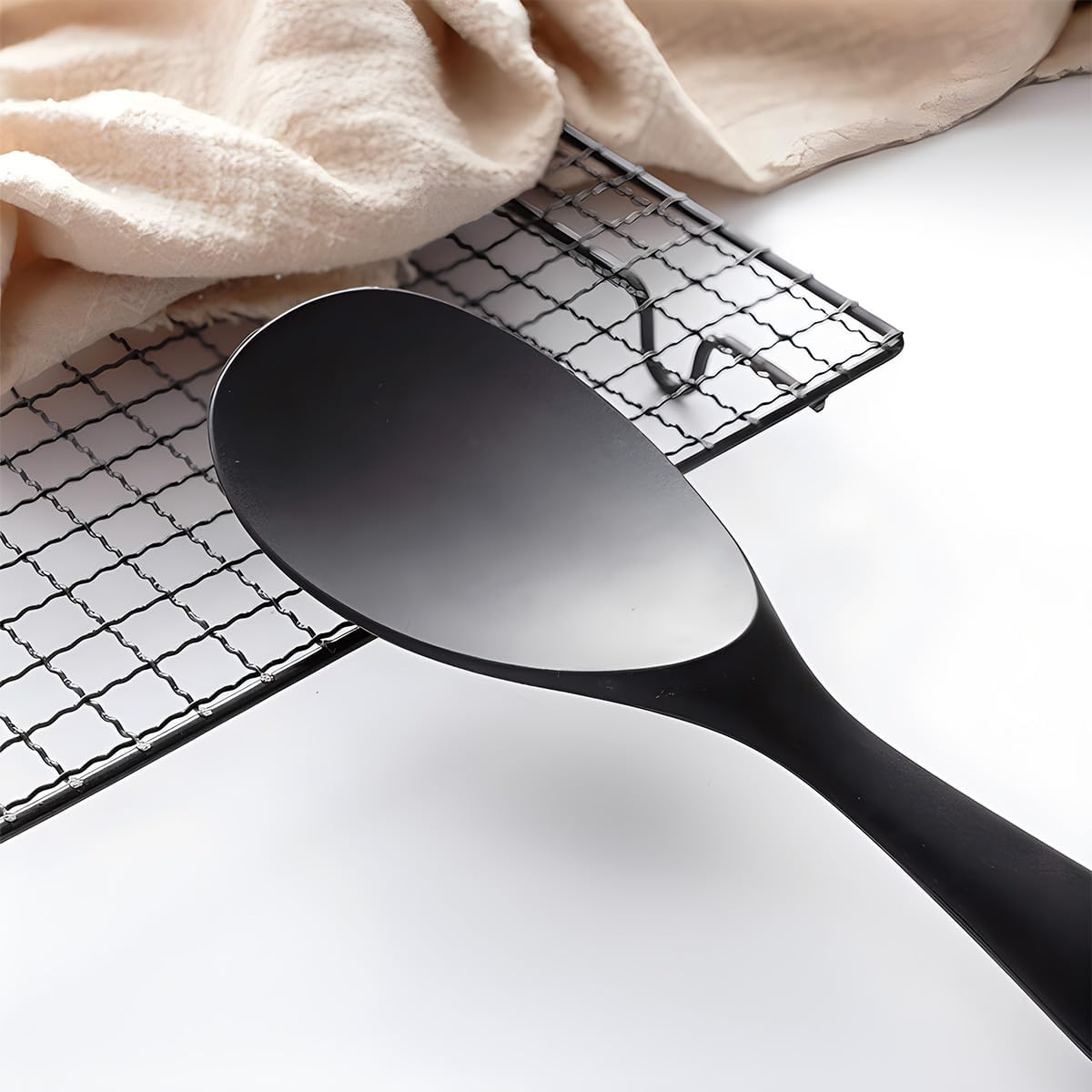 Silicone Rice Spoon Paddle Set of 2, Non Stick Heat Resistant Silicone Rice Serving Spoon Rice Cooker Spoon (Black) image number 5