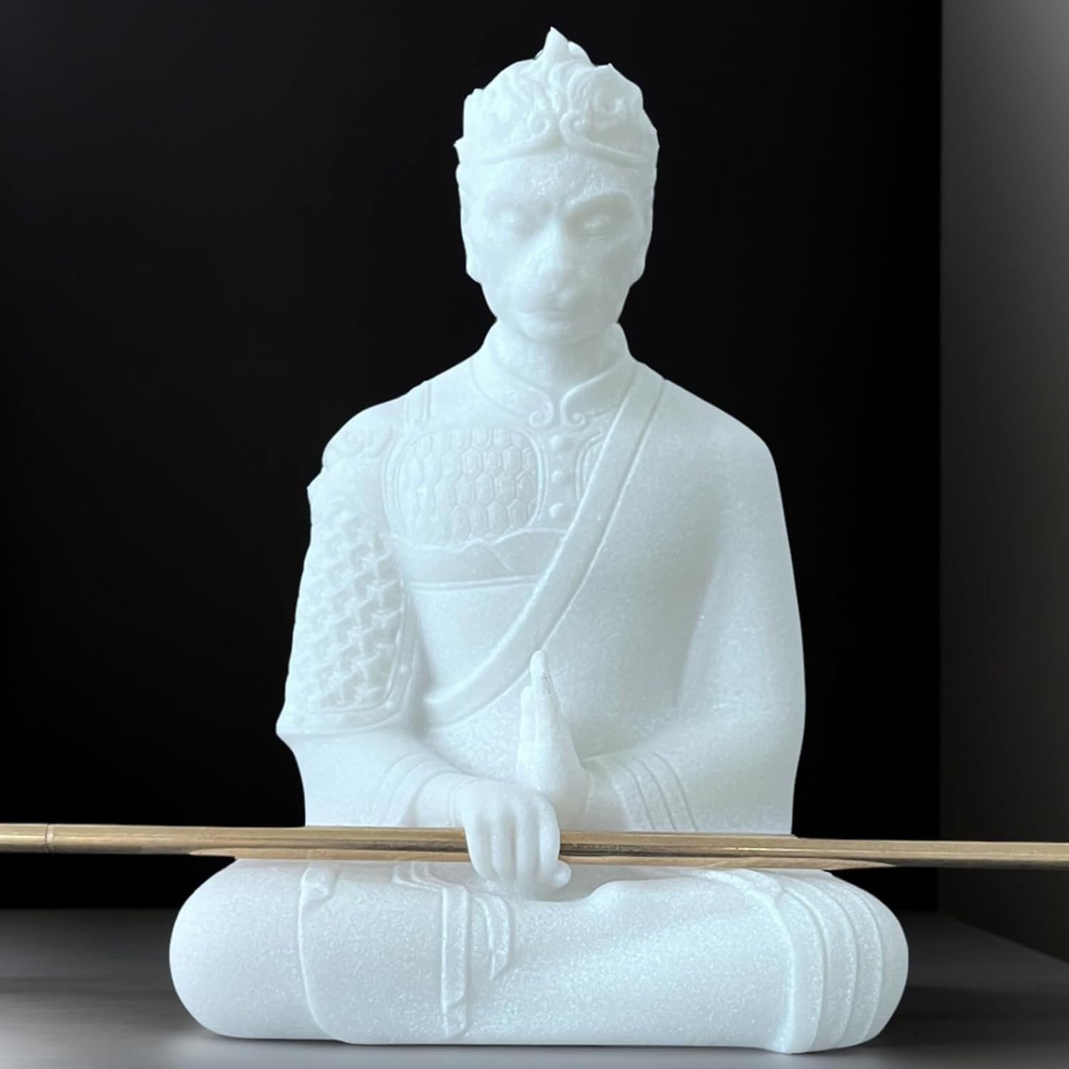 Buddha Statue Wukong Monkey Statue, Zen Garden Decor, Monkey King Prayer Figurine,Feng Shui Ornaments for Outdoor Gardens&Indoor Meditation, Statues for Home Office Fish Tank Aquarium Decor (White) image number 3