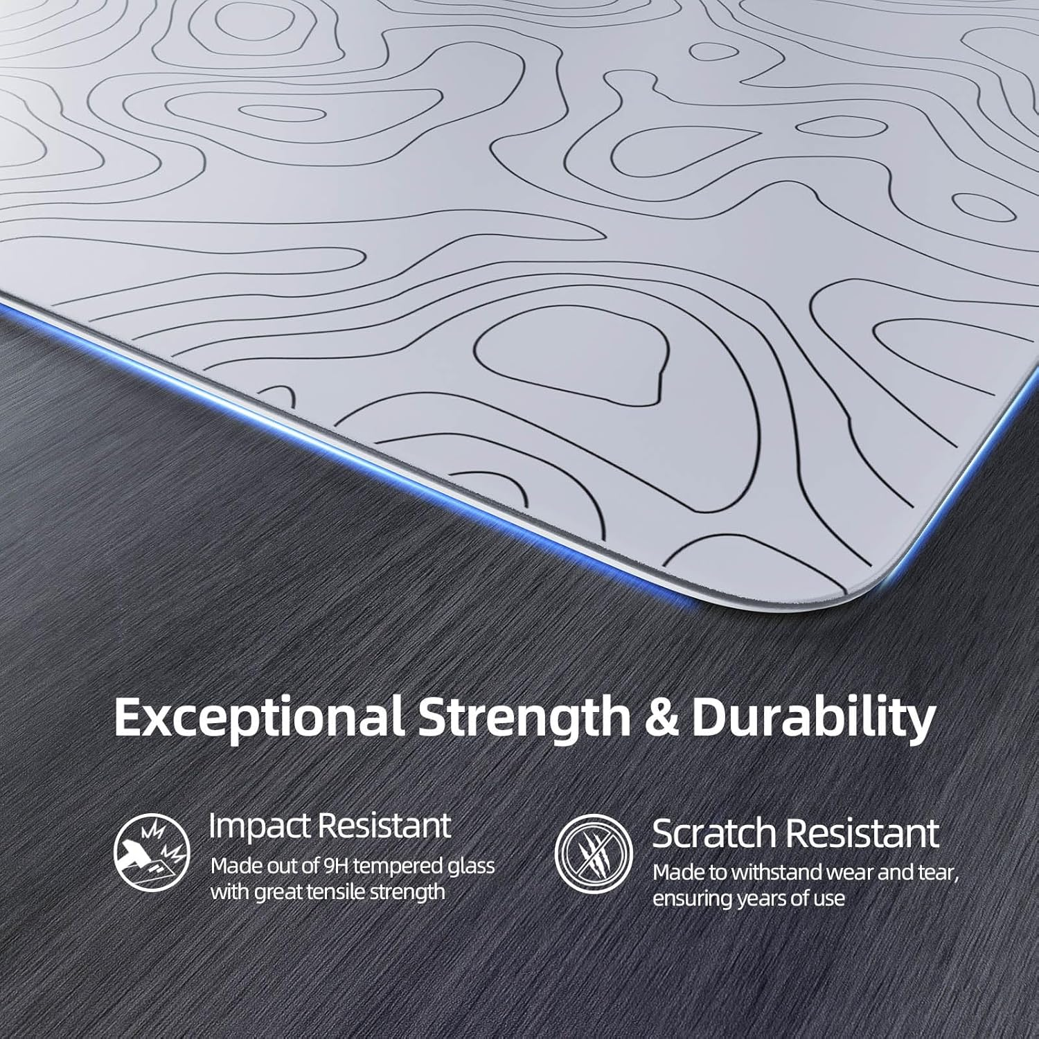 ATTACK SHARK CM05 Large Glass Gaming Mouse Pad - 450X400Mm Nano-Textured Glass for Precision & Speed, Anti-Slip PU Base, 9H Hardness, Smooth & Durable - Suit for Precision Gaming Mice - White Contour image number 3